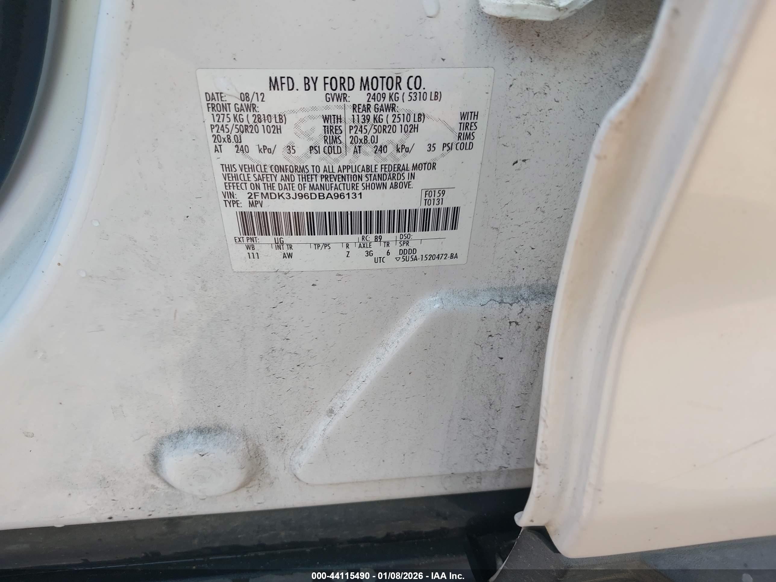 2013 Ford Edge Sel White vin: 2FMDK3J96DBA96131