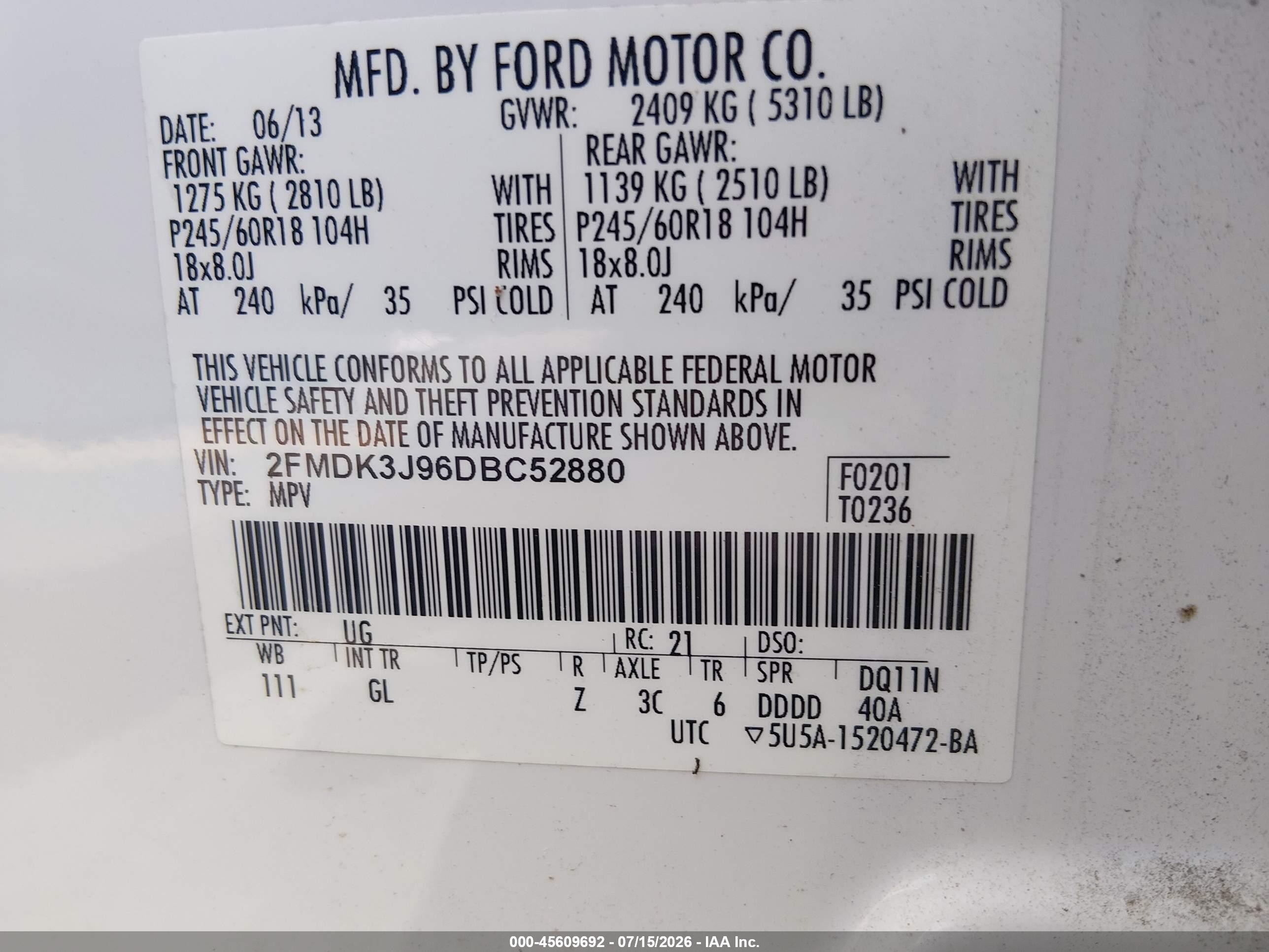 2013 Ford Edge Sel White vin: 2FMDK3J96DBC52880
