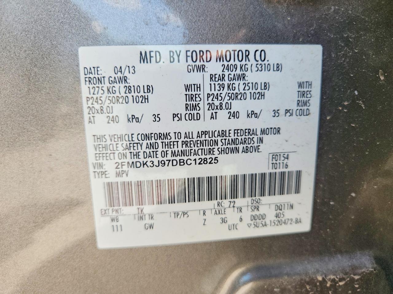 2013 Ford Edge Sel Gray vin: 2FMDK3J97DBC12825