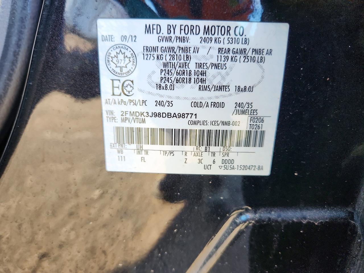 2013 Ford Edge Sel Black vin: 2FMDK3J98DBA98771