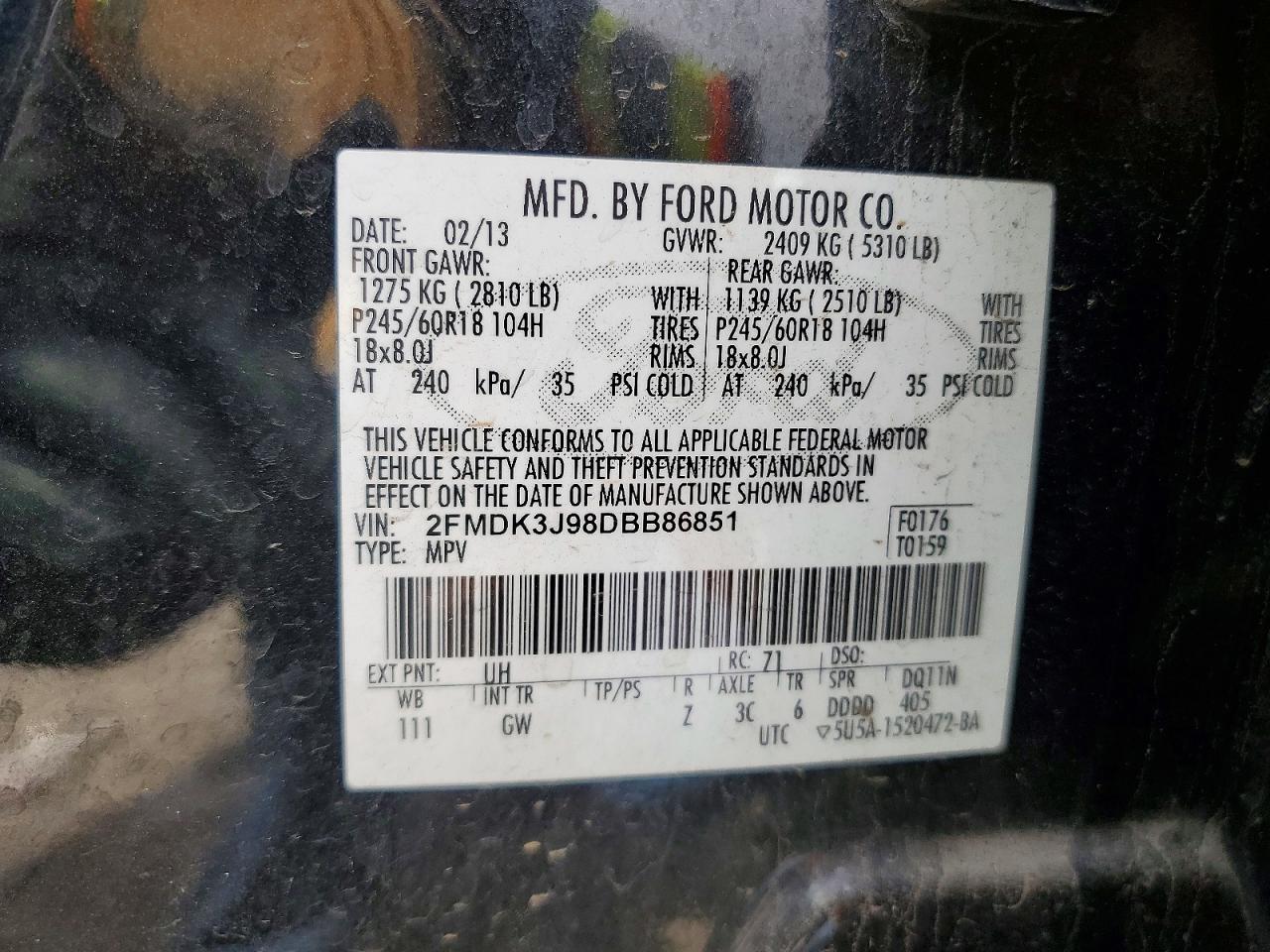 2013 Ford Edge Sel Black vin: 2FMDK3J98DBB86851