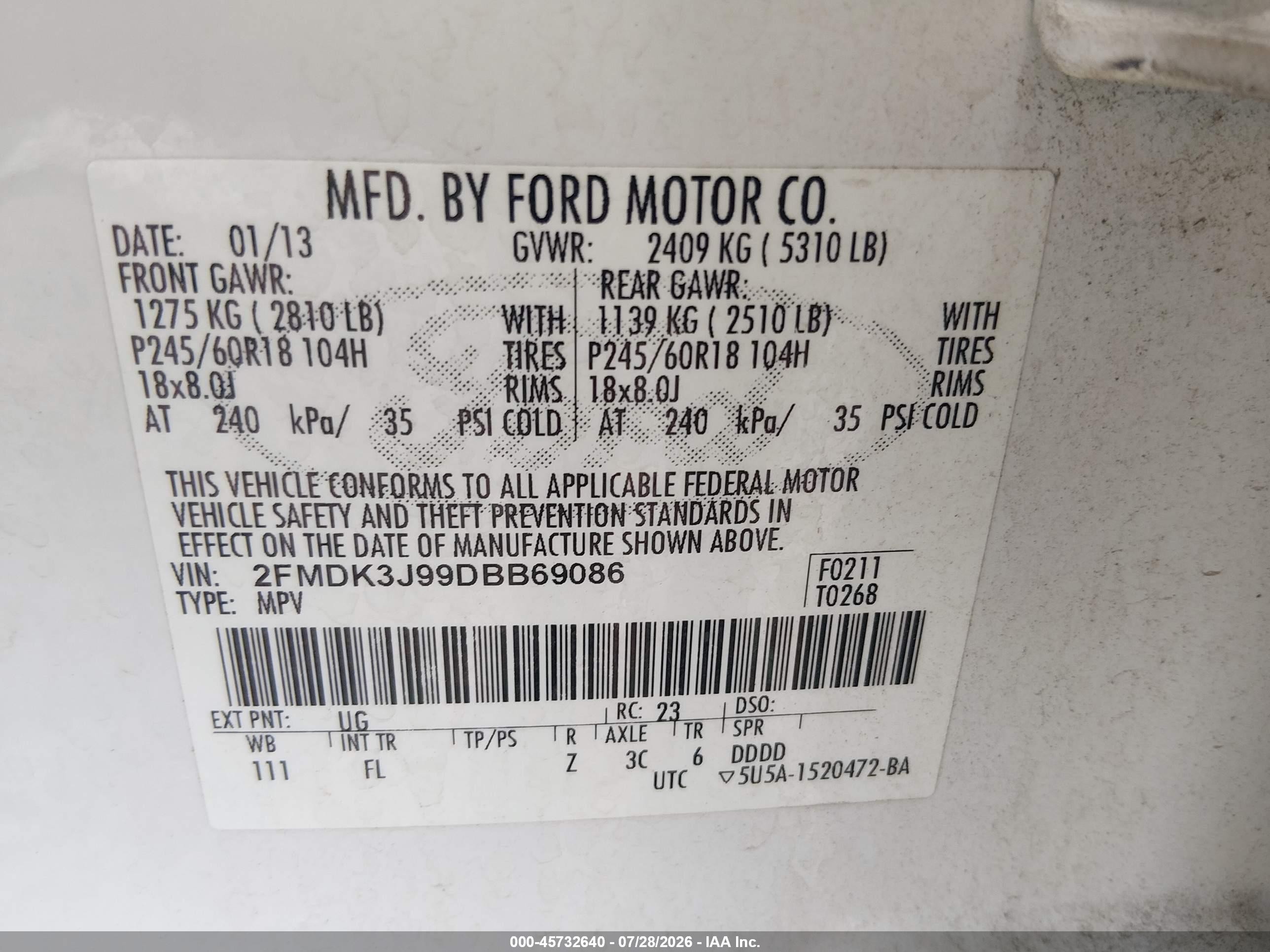 2013 Ford Edge Sel White vin: 2FMDK3J99DBB69086