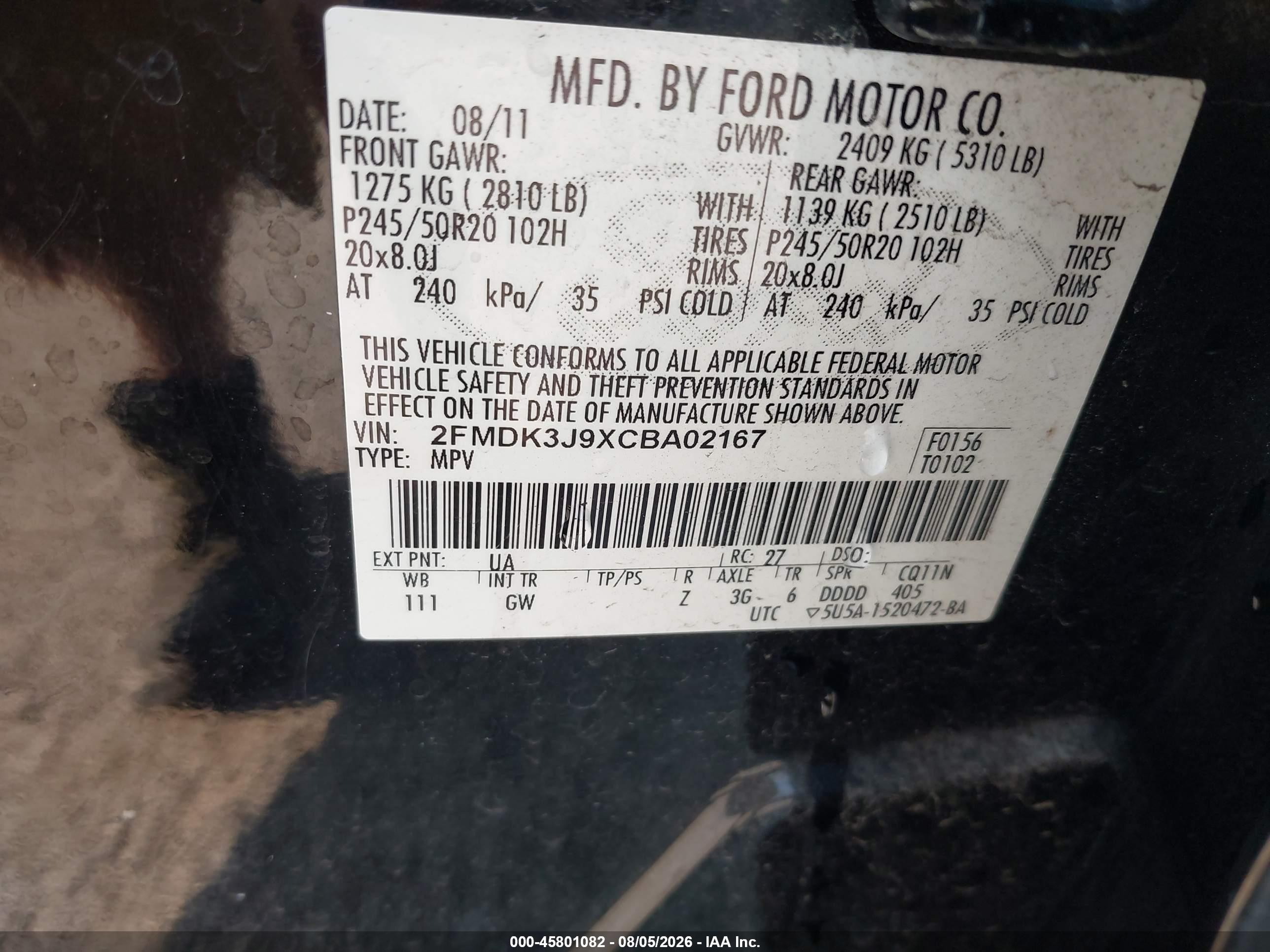 2012 Ford Edge Sel Black vin: 2FMDK3J9XCBA02167