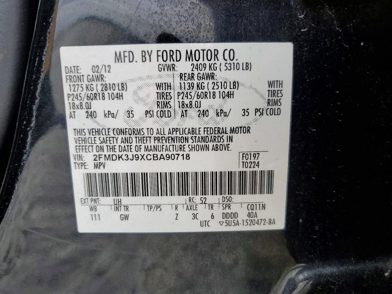 2012 Ford Edge Sel Black vin: 2FMDK3J9XCBA90718