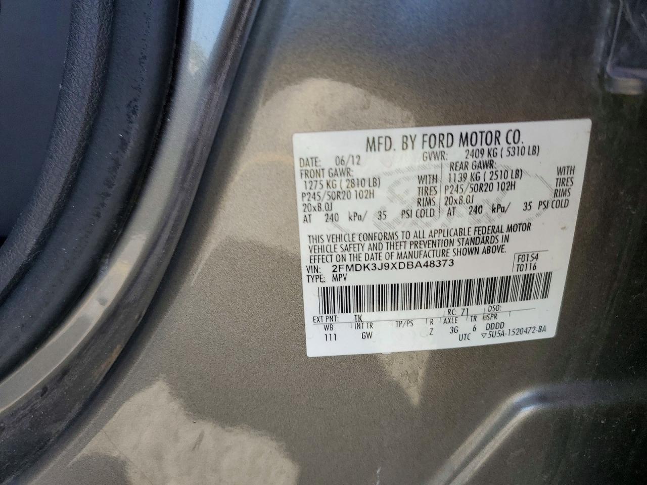 2013 Ford Edge Sel Gray vin: 2FMDK3J9XDBA48373