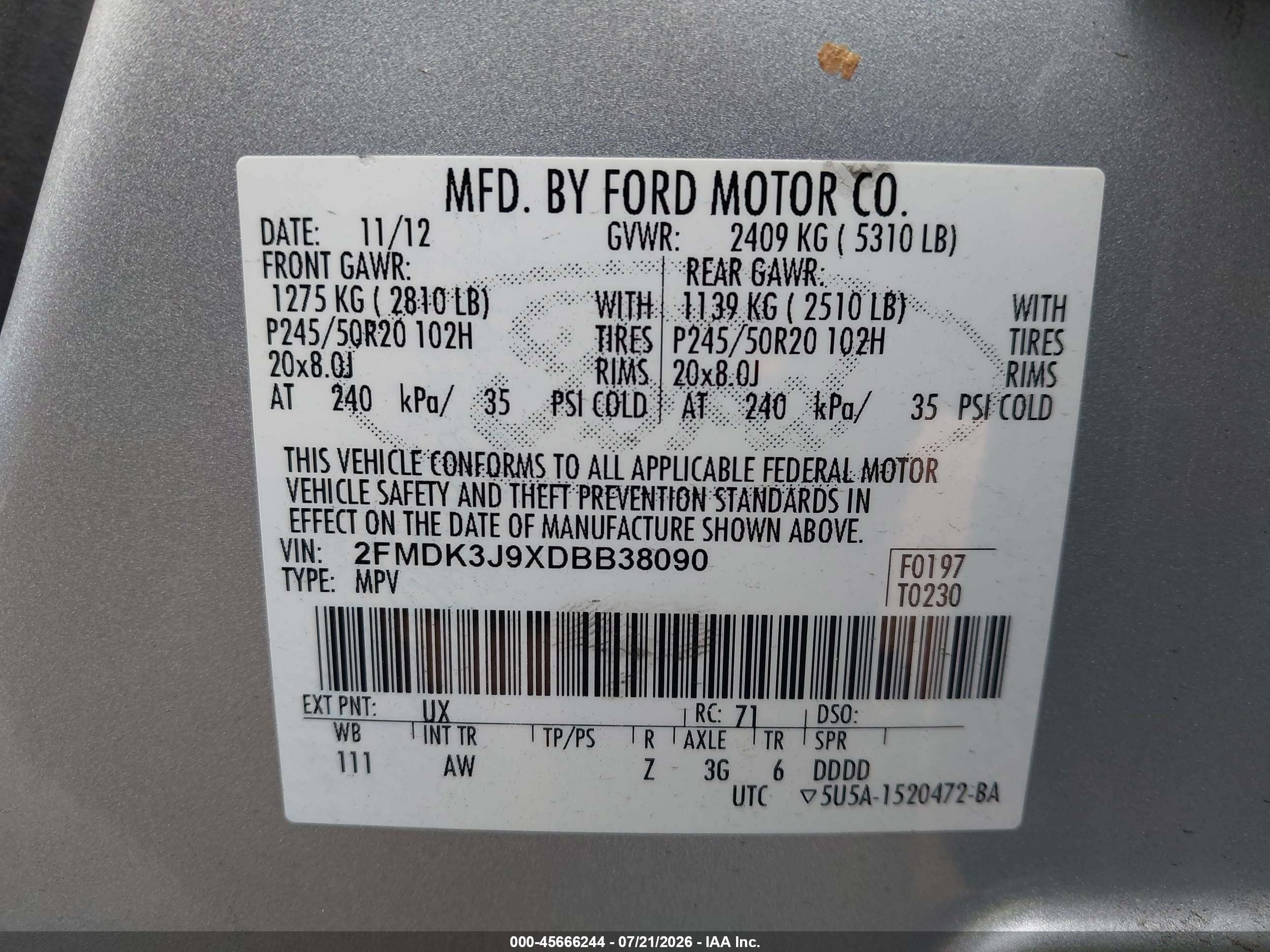 2013 Ford Edge Sel Silver vin: 2FMDK3J9XDBB38090