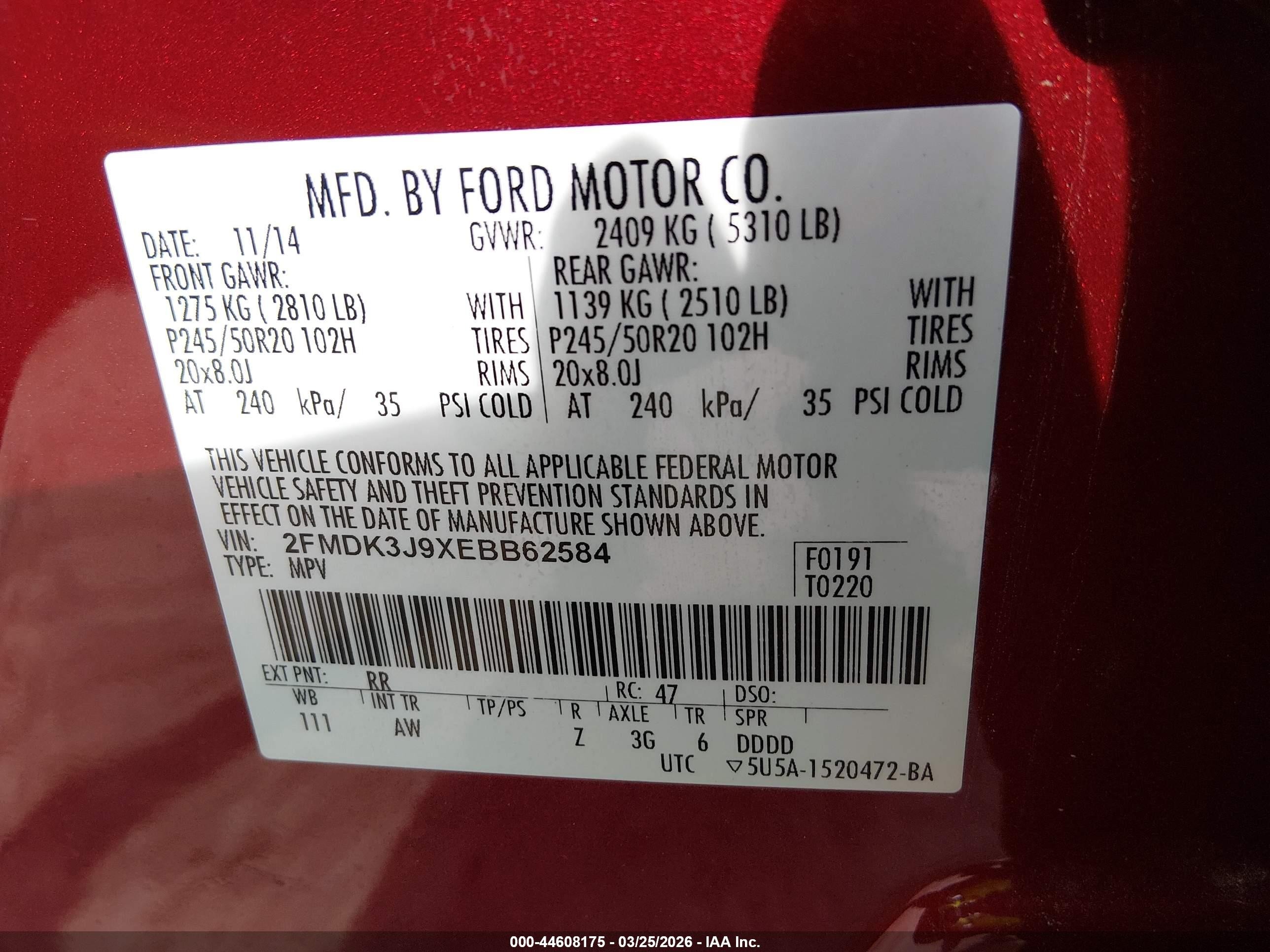 2014 Ford Edge Sel Red vin: 2FMDK3J9XEBB62584