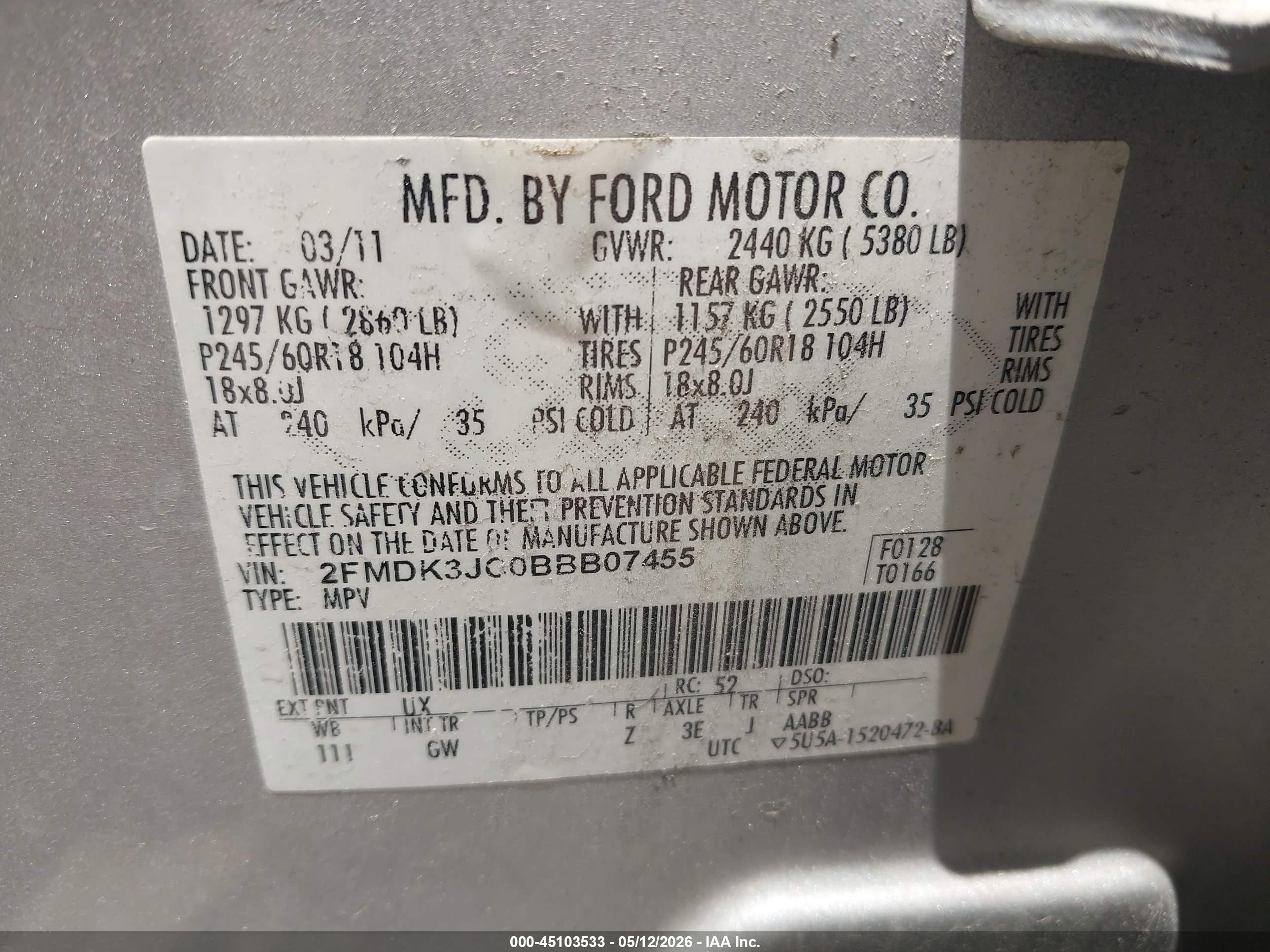 2011 Ford Edge Sel Silver vin: 2FMDK3JC0BBB07455