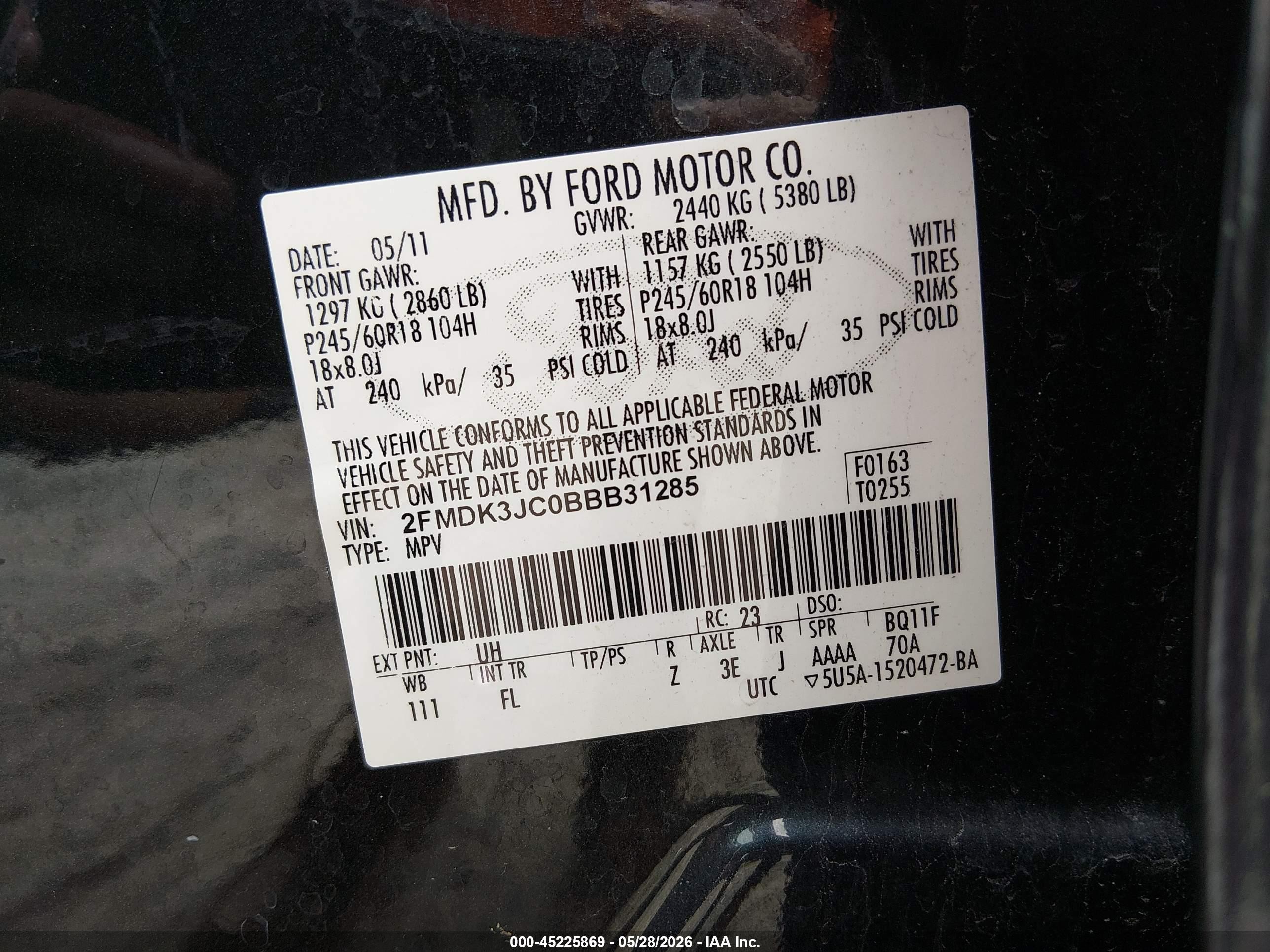 2011 Ford Edge Sel Черный vin: 2FMDK3JC0BBB31285