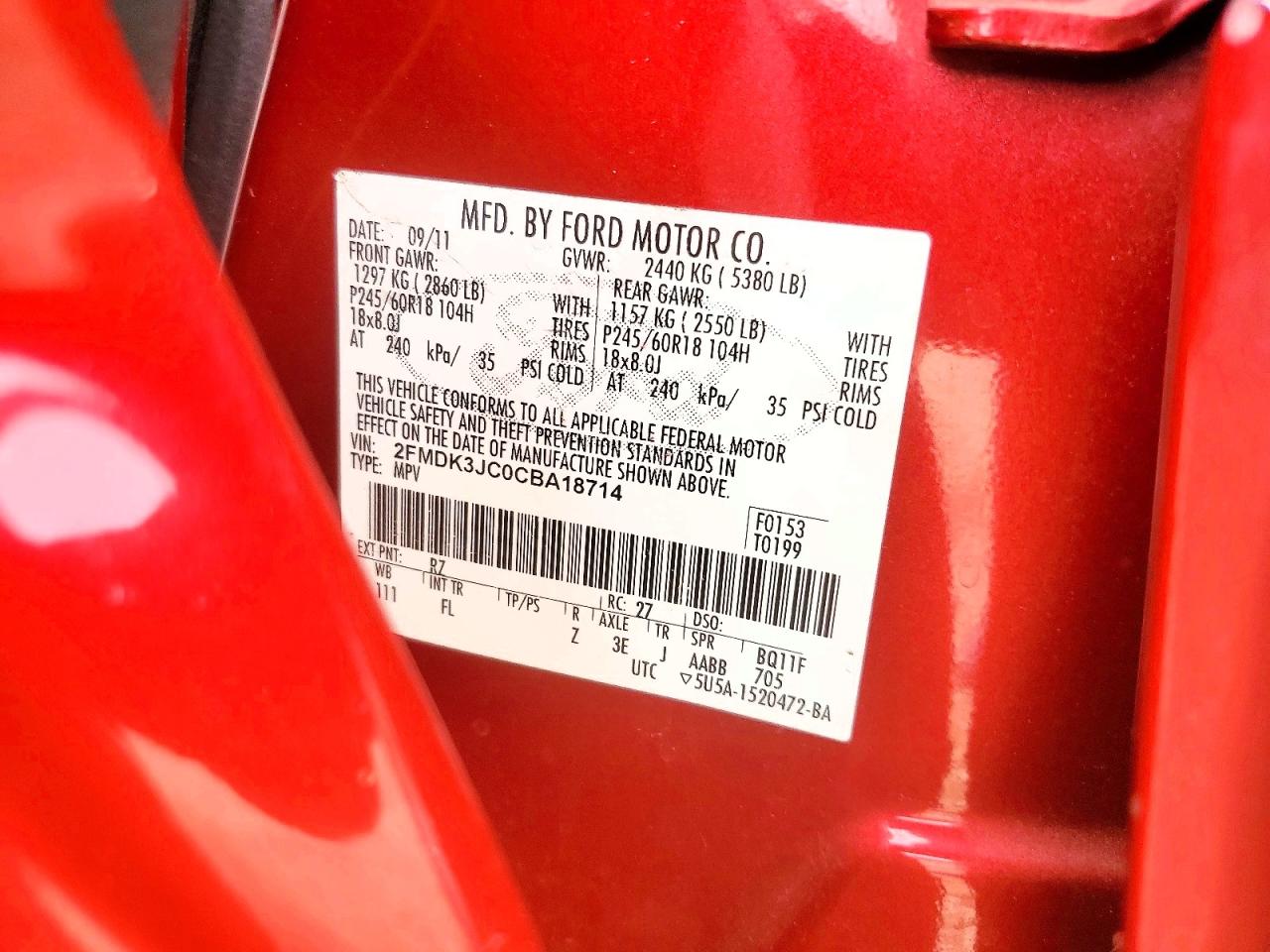 2012 Ford Edge Sel Red vin: 2FMDK3JC0CBA18714