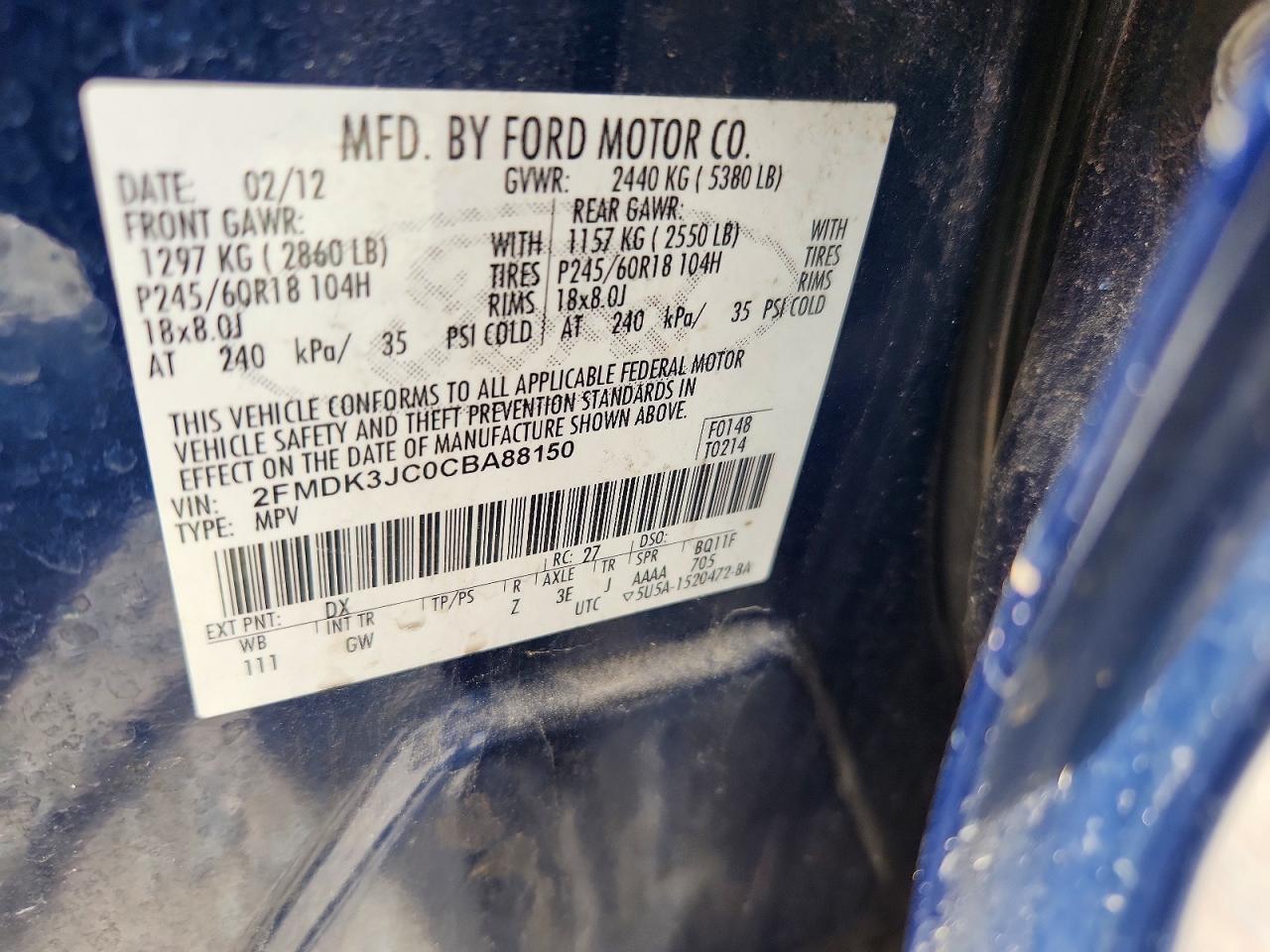 2012 Ford Edge Sel Синий vin: 2FMDK3JC0CBA88150