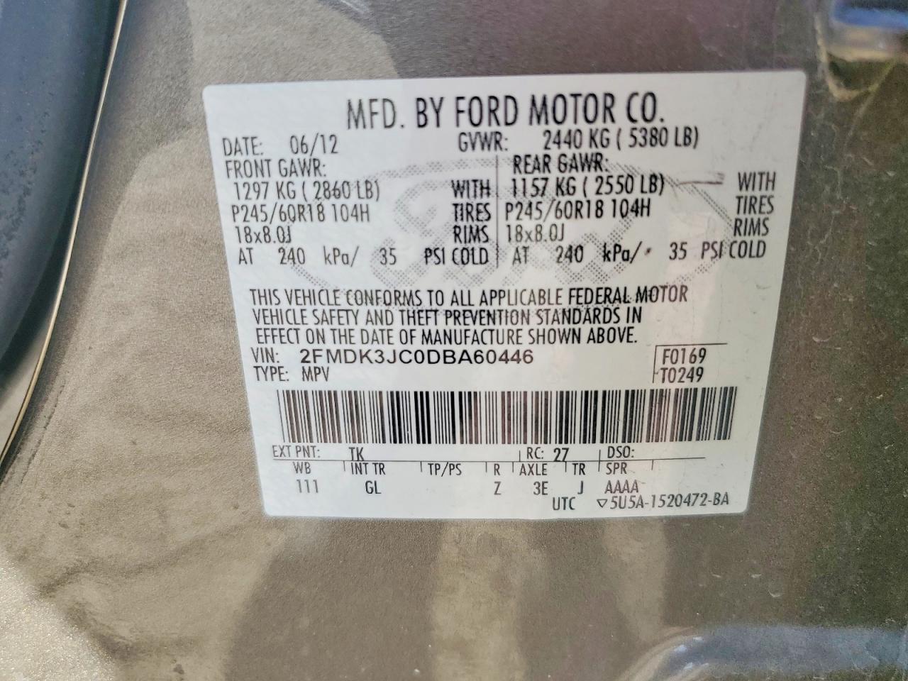 2013 Ford Edge Sel Gray vin: 2FMDK3JC0DBA60446