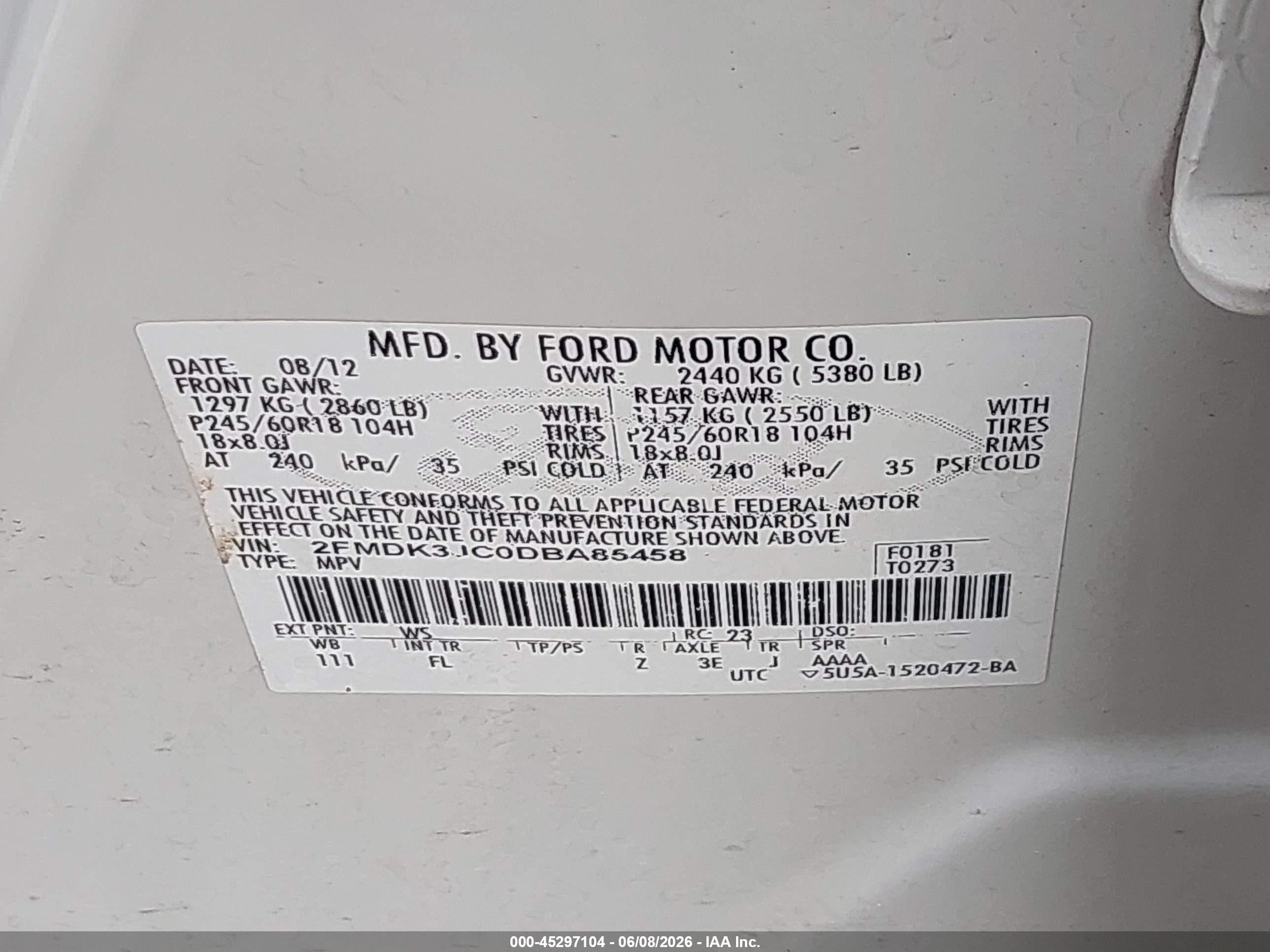 2013 Ford Edge Sel White vin: 2FMDK3JC0DBA85458