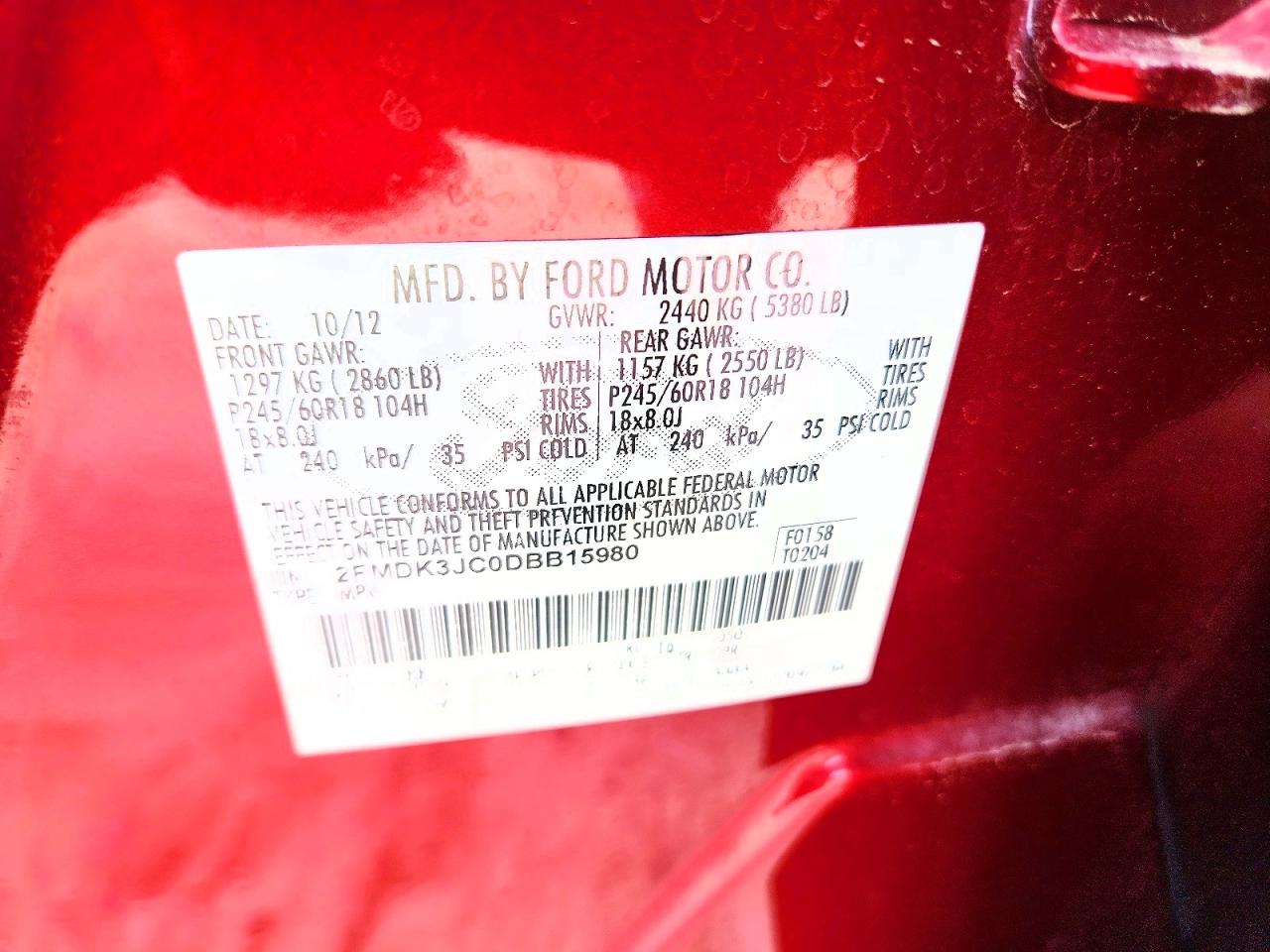 2013 Ford Edge Sel Red vin: 2FMDK3JC0DBB15980