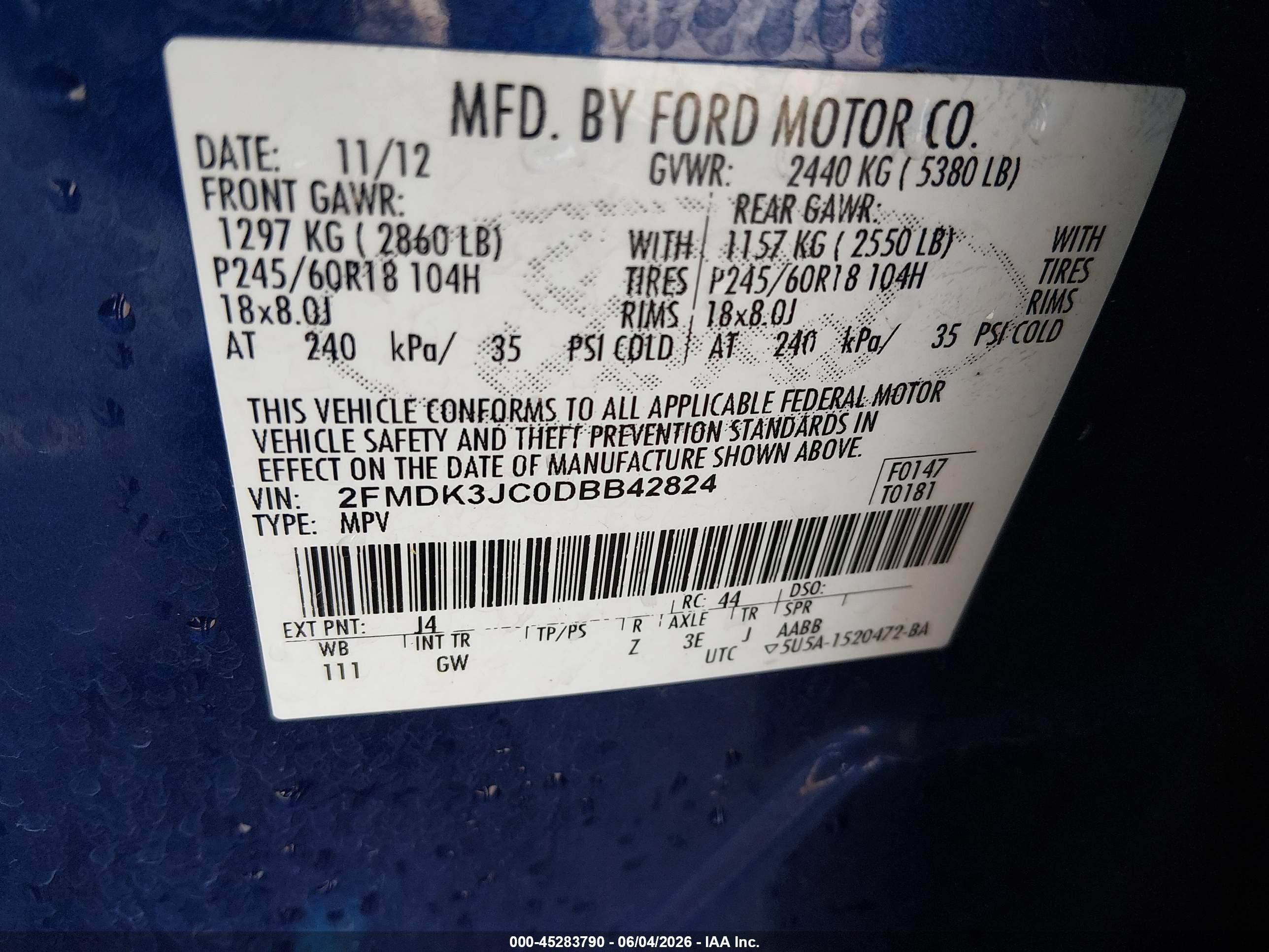 2013 Ford Edge Sel Blue vin: 2FMDK3JC0DBB42824