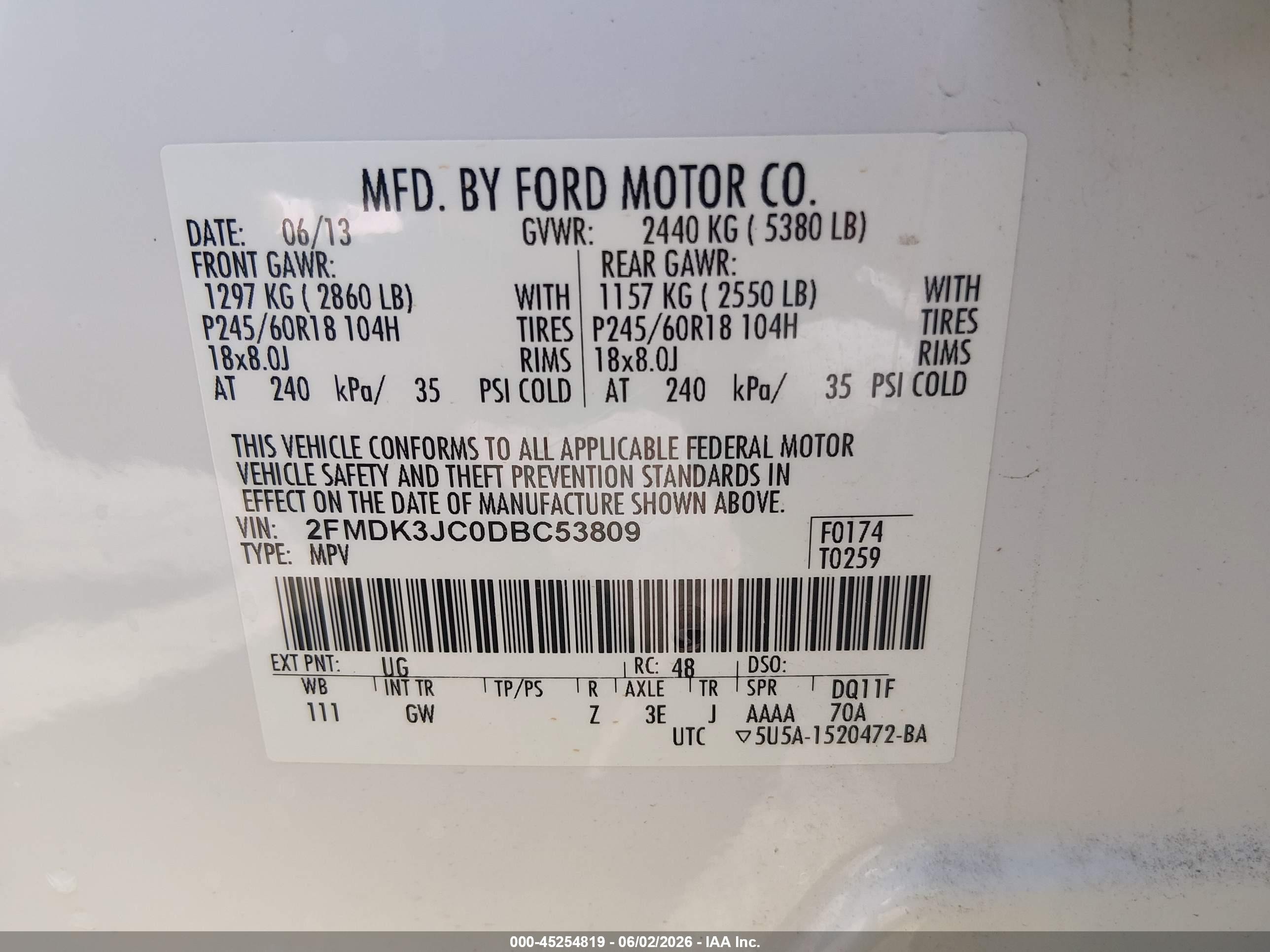 2013 Ford Edge Sel White vin: 2FMDK3JC0DBC53809