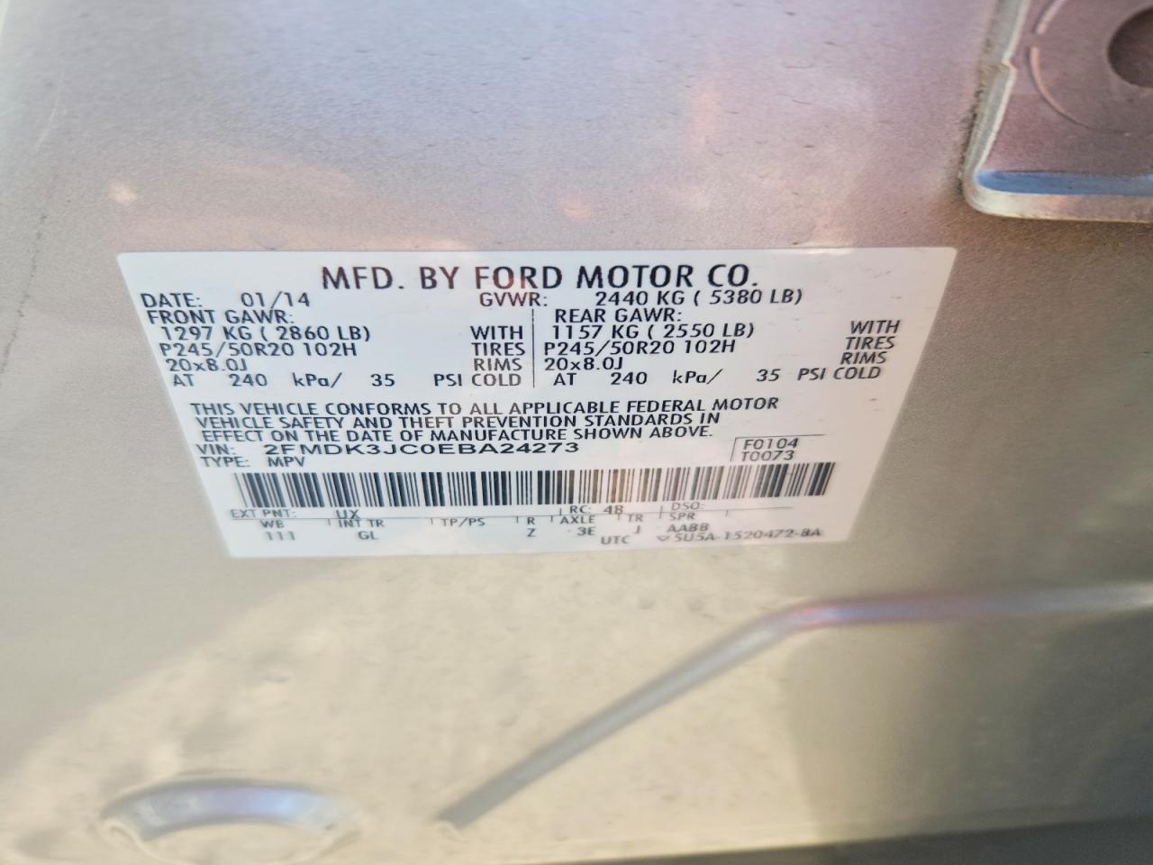 2014 Ford Edge Sel Silver vin: 2FMDK3JC0EBA24273