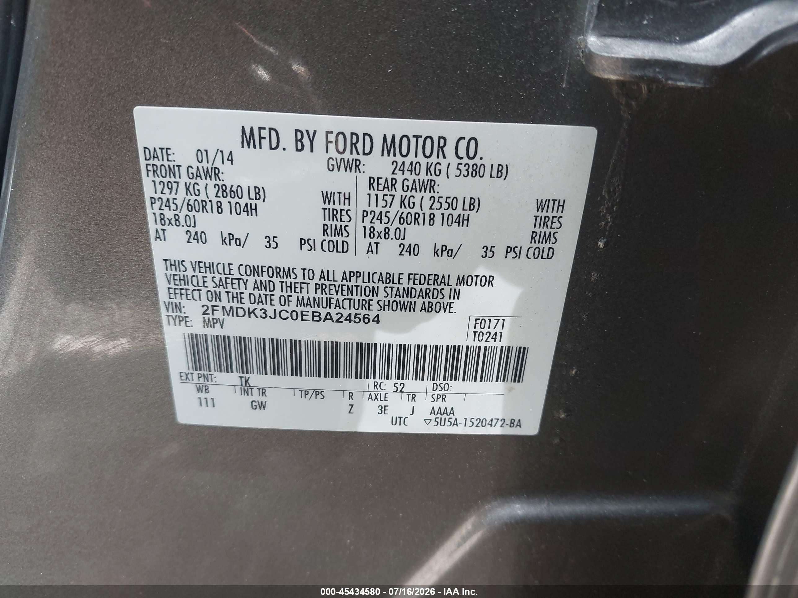 2014 Ford Edge Sel Gray vin: 2FMDK3JC0EBA24564