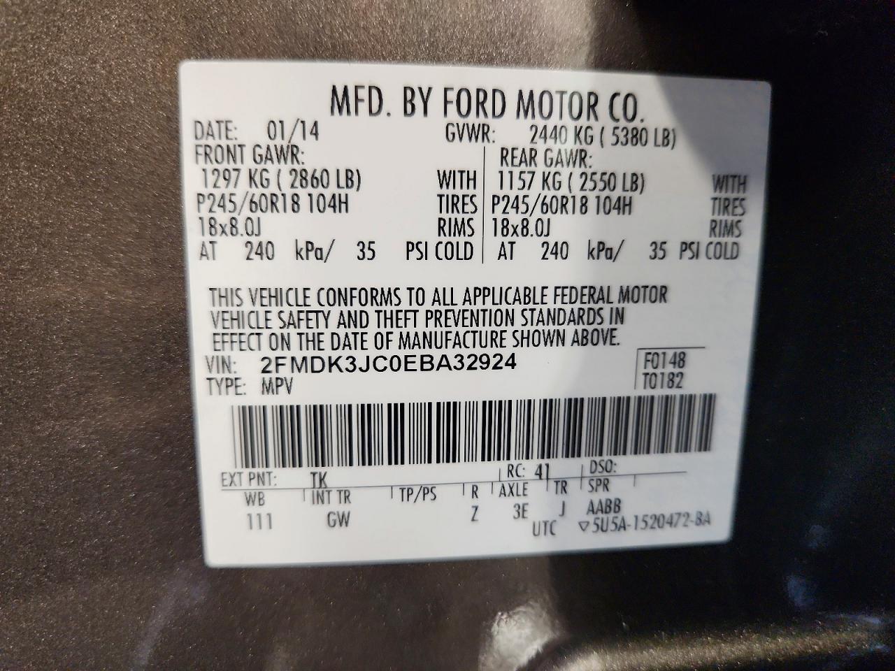 2014 Ford Edge Sel Gray vin: 2FMDK3JC0EBA32924