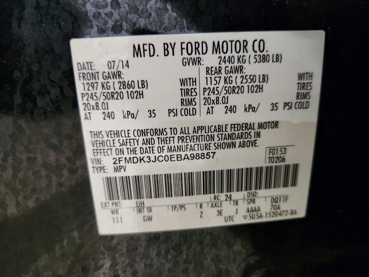 2014 Ford Edge Sel Black vin: 2FMDK3JC0EBA98857