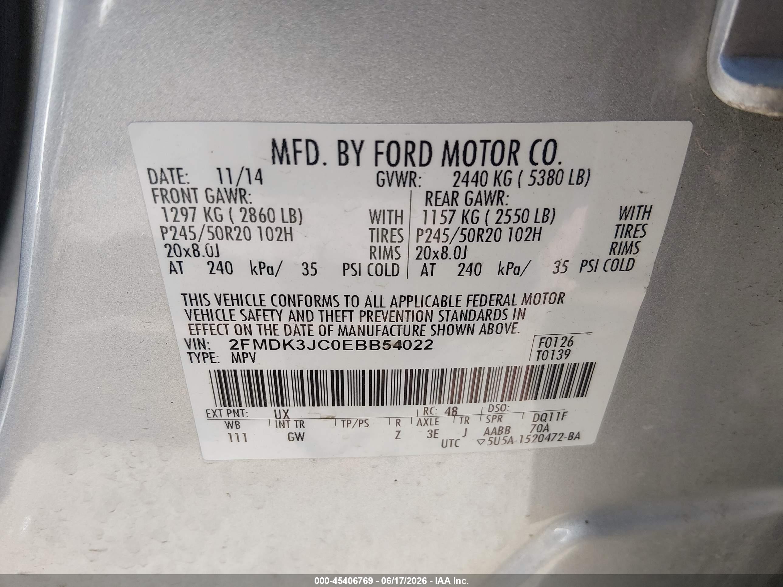 2014 Ford Edge Sel Silver vin: 2FMDK3JC0EBB54022