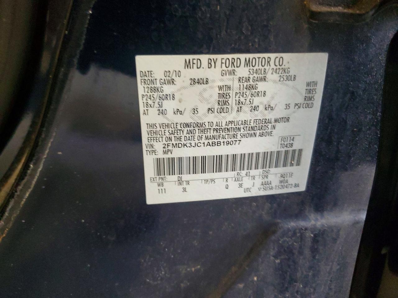 2010 Ford Edge Sel Blue vin: 2FMDK3JC1ABB19077