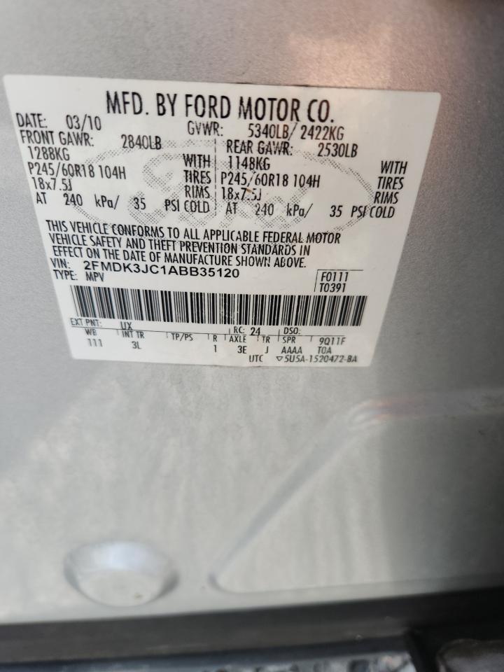 2010 Ford Edge Sel Серебряный vin: 2FMDK3JC1ABB35120