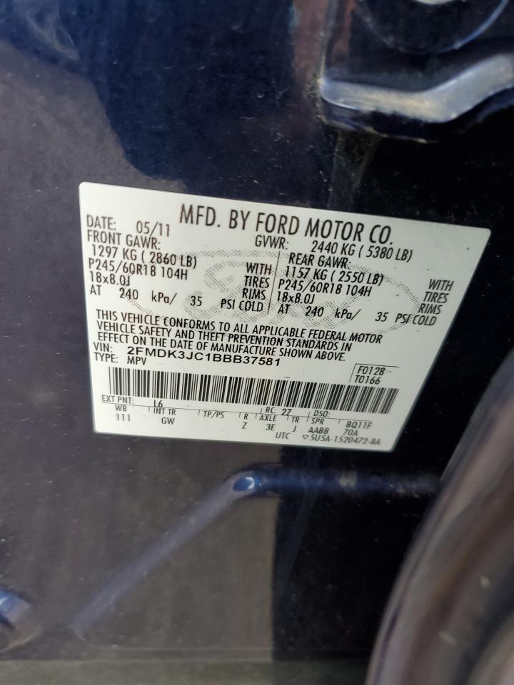 2011 Ford Edge Sel Blue vin: 2FMDK3JC1BBB37581