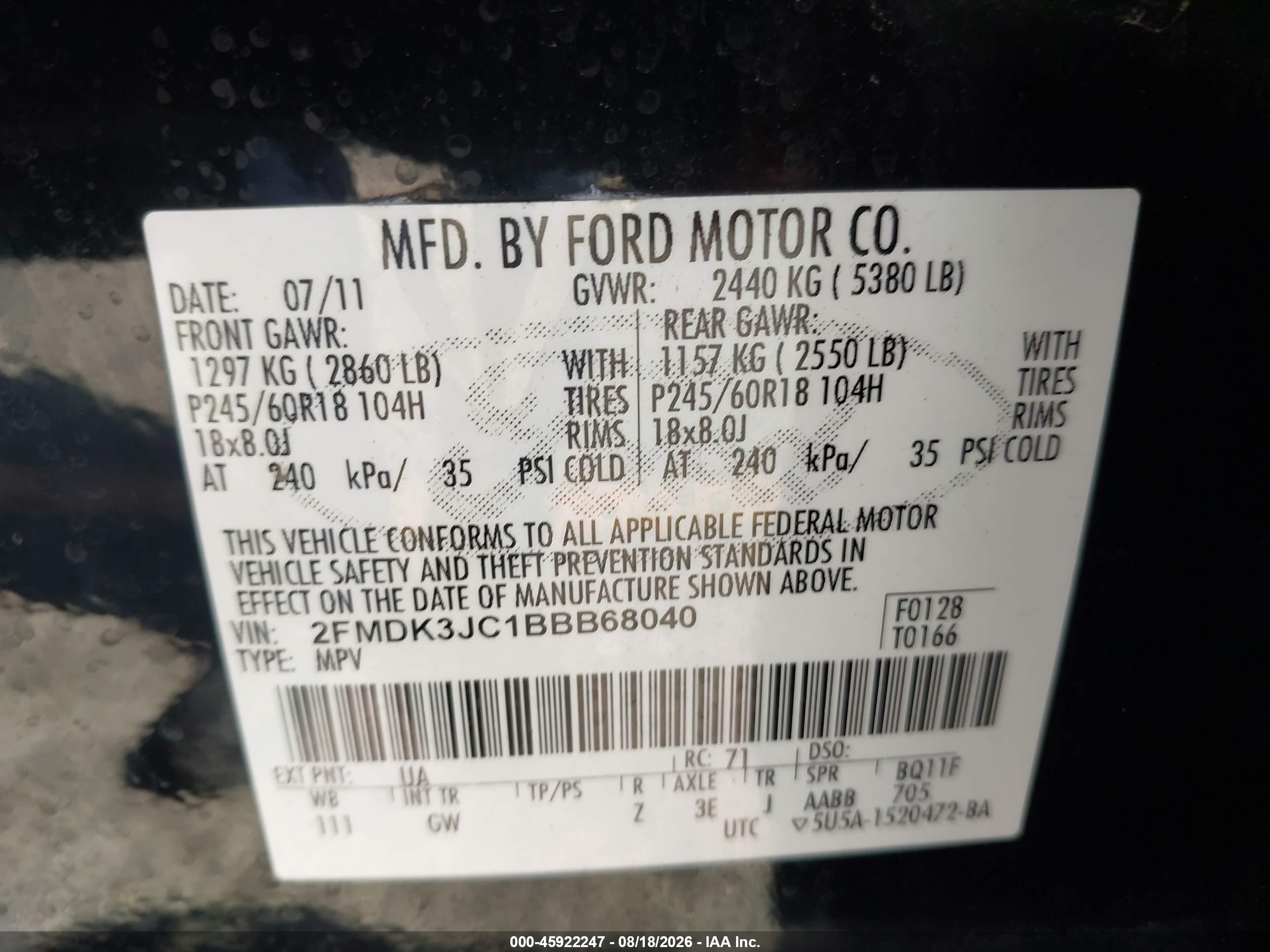 2011 Ford Edge Sel Черный vin: 2FMDK3JC1BBB68040