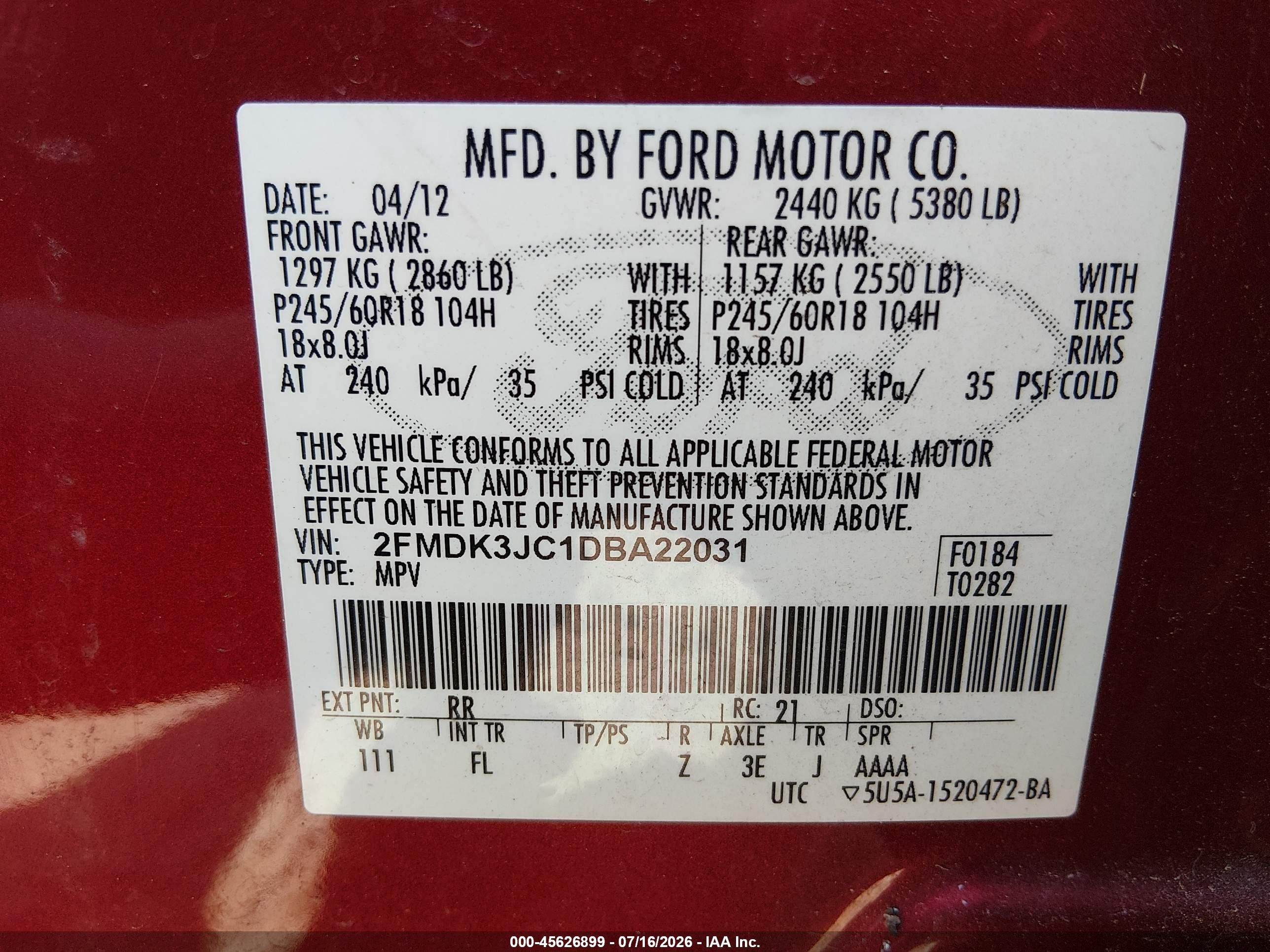 2013 Ford Edge Sel Красный vin: 2FMDK3JC1DBA22031