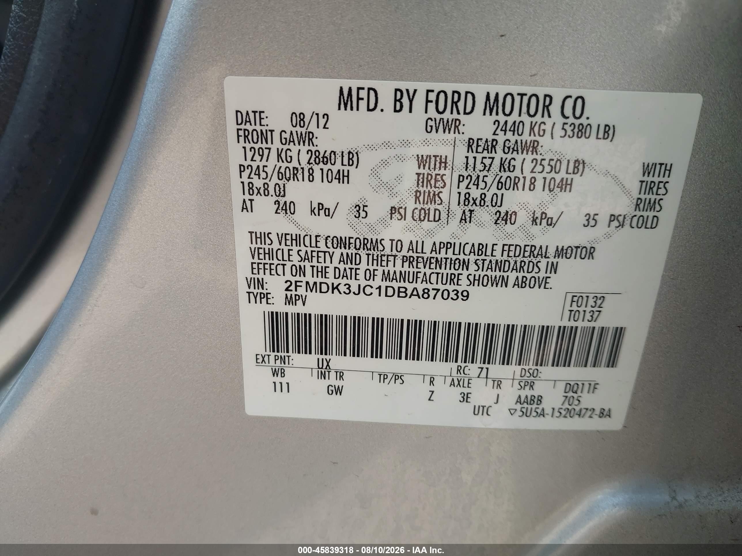 2013 Ford Edge Sel Silver vin: 2FMDK3JC1DBA87039