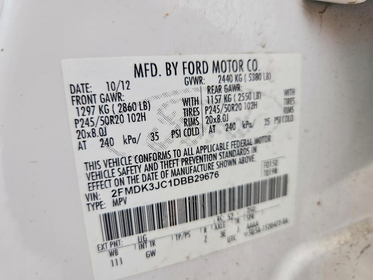 2013 Ford Edge Sel White vin: 2FMDK3JC1DBB29676