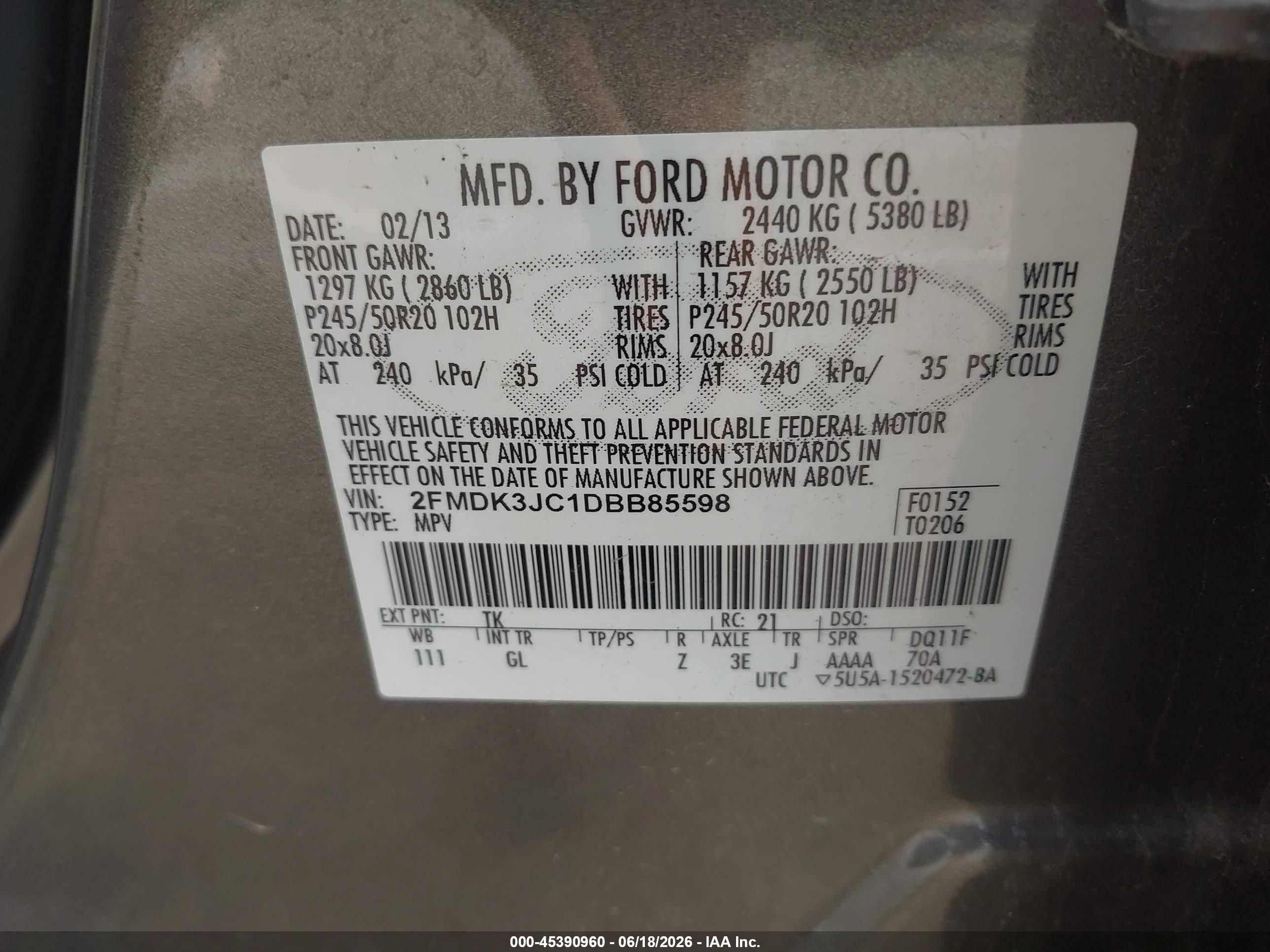 2013 Ford Edge Sel Gray vin: 2FMDK3JC1DBB85598