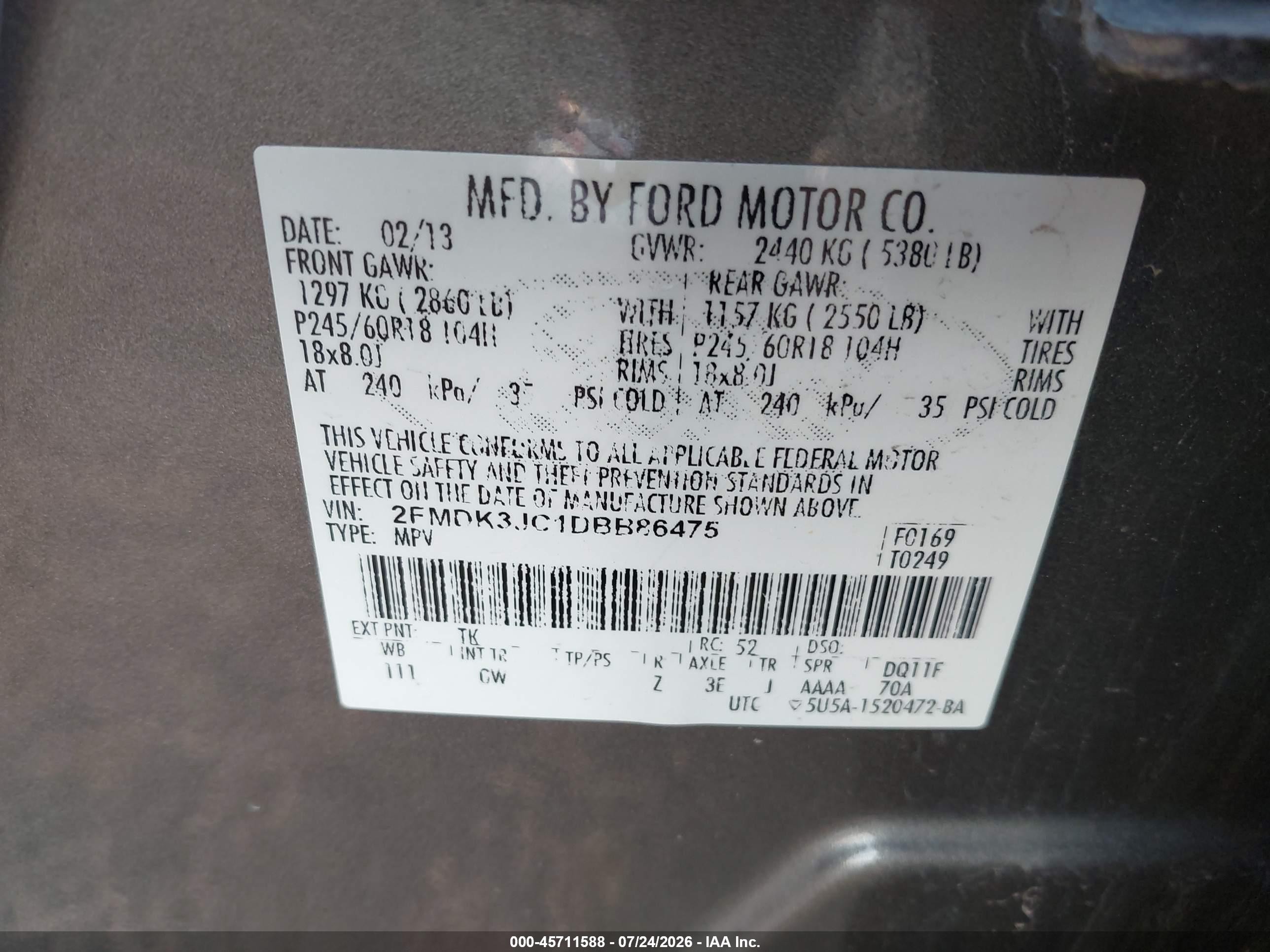 2013 Ford Edge Sel Gray vin: 2FMDK3JC1DBB86475