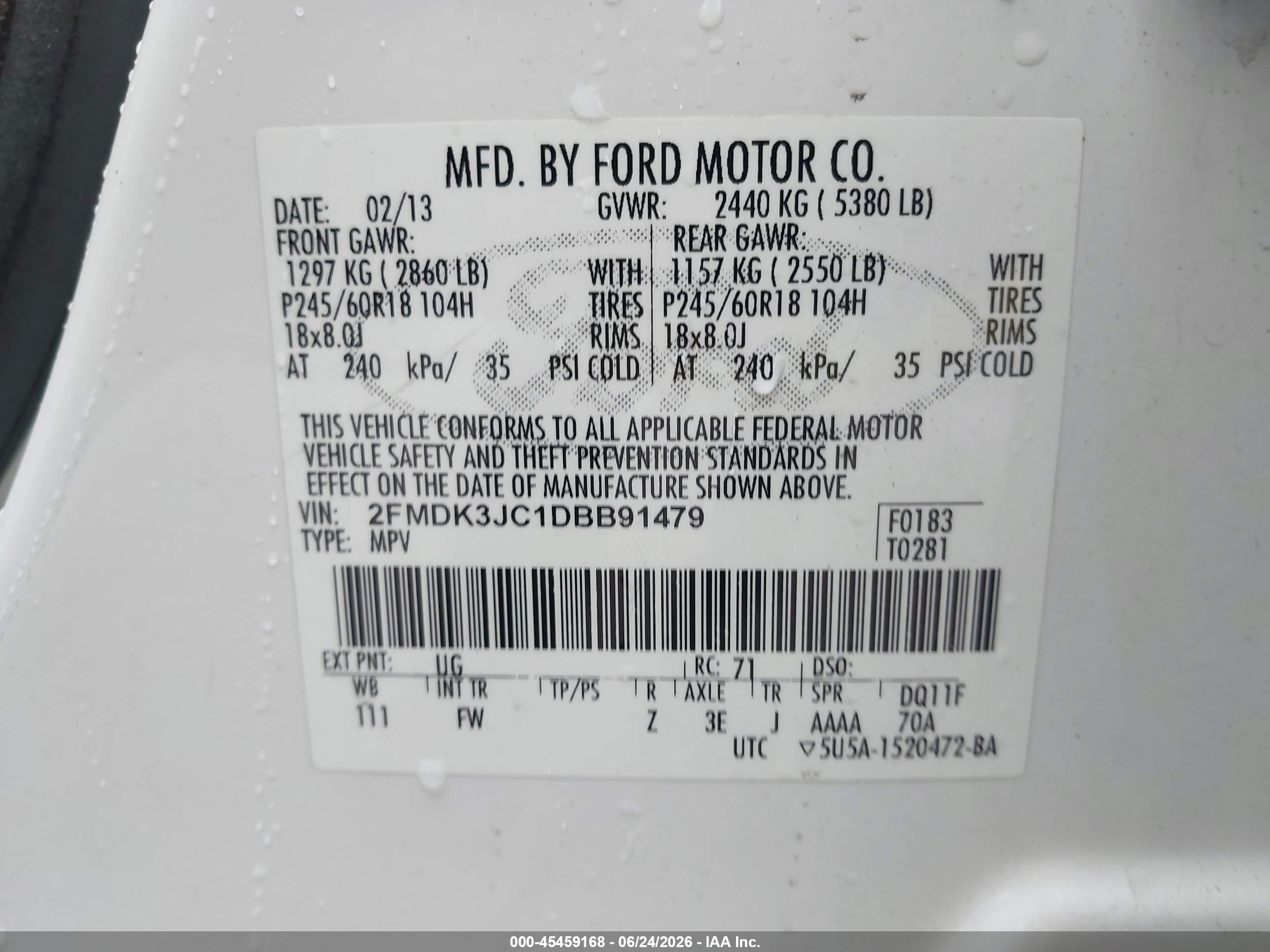 2013 Ford Edge Sel White vin: 2FMDK3JC1DBB91479