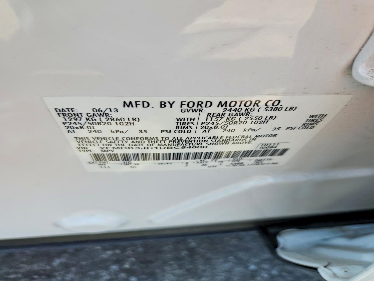 2013 Ford Edge Sel White vin: 2FMDK3JC1DBC54600