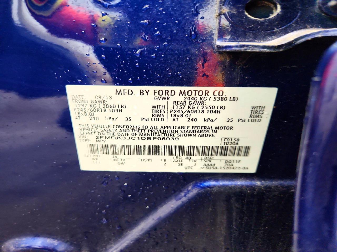 2013 Ford Edge Sel Blue vin: 2FMDK3JC1DBE06939