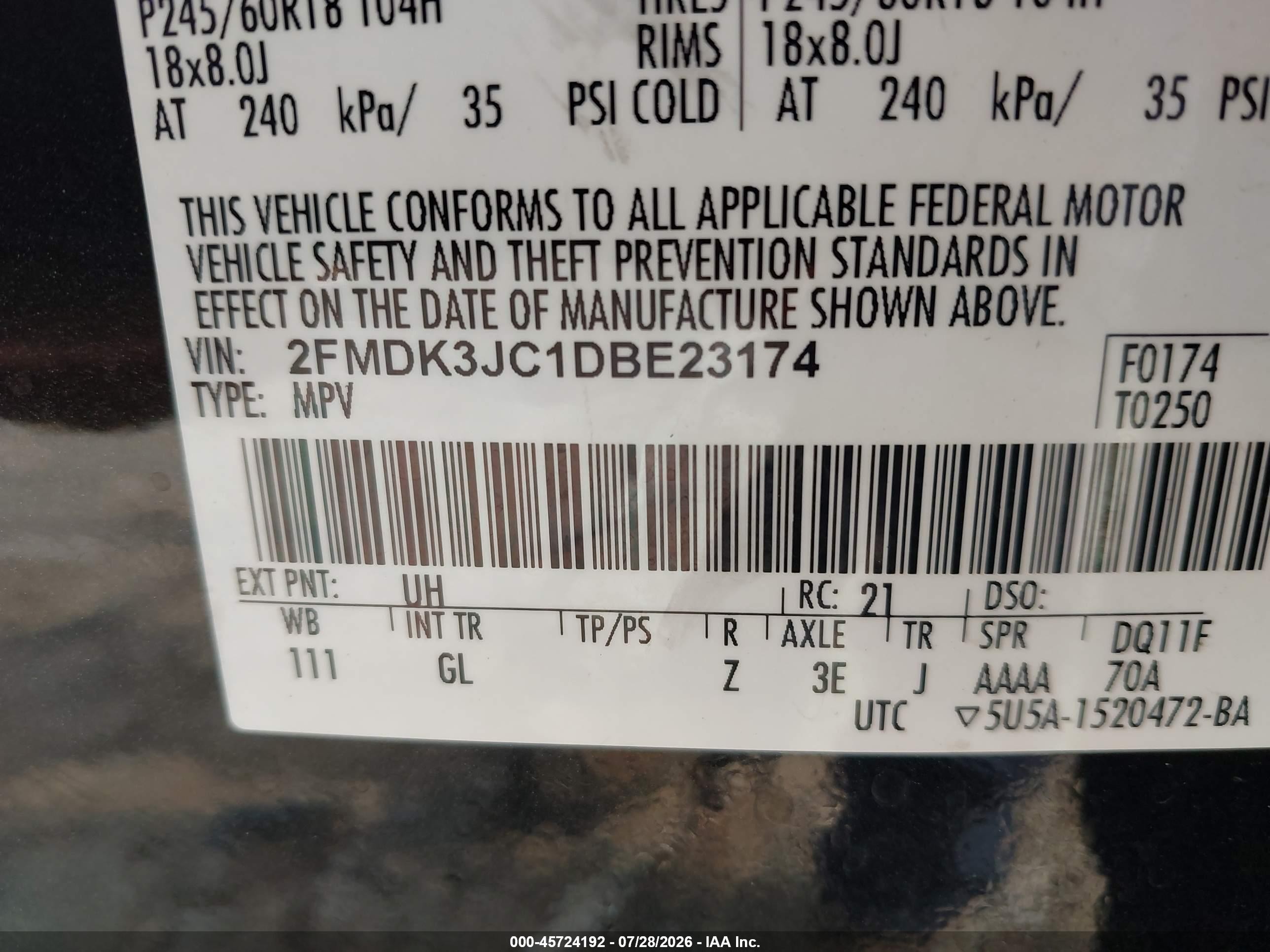 2013 Ford Edge Sel Black vin: 2FMDK3JC1DBE23174