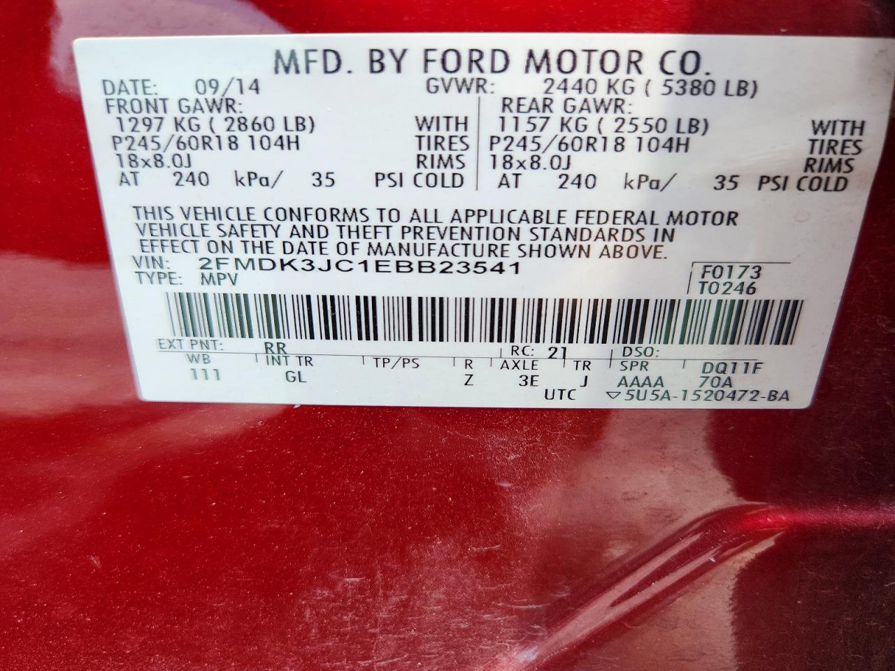 2014 Ford Edge Sel Burgundy vin: 2FMDK3JC1EBB23541