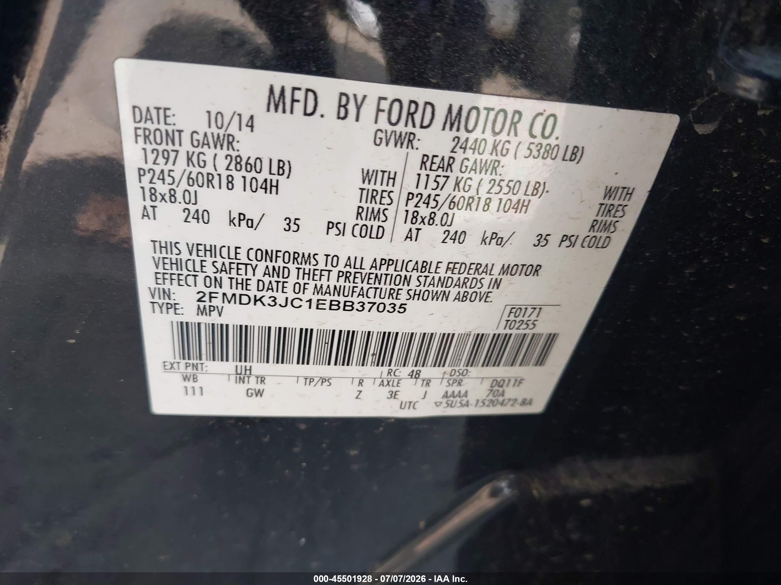 2014 Ford Edge Sel Black vin: 2FMDK3JC1EBB37035