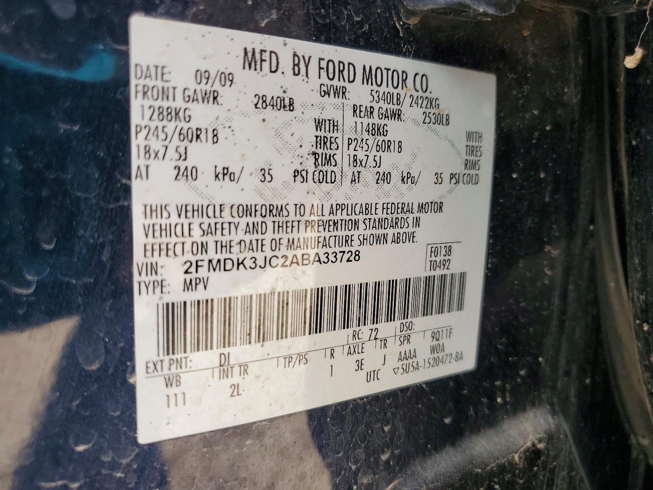 2010 Ford Edge Sel Black vin: 2FMDK3JC2ABA33728