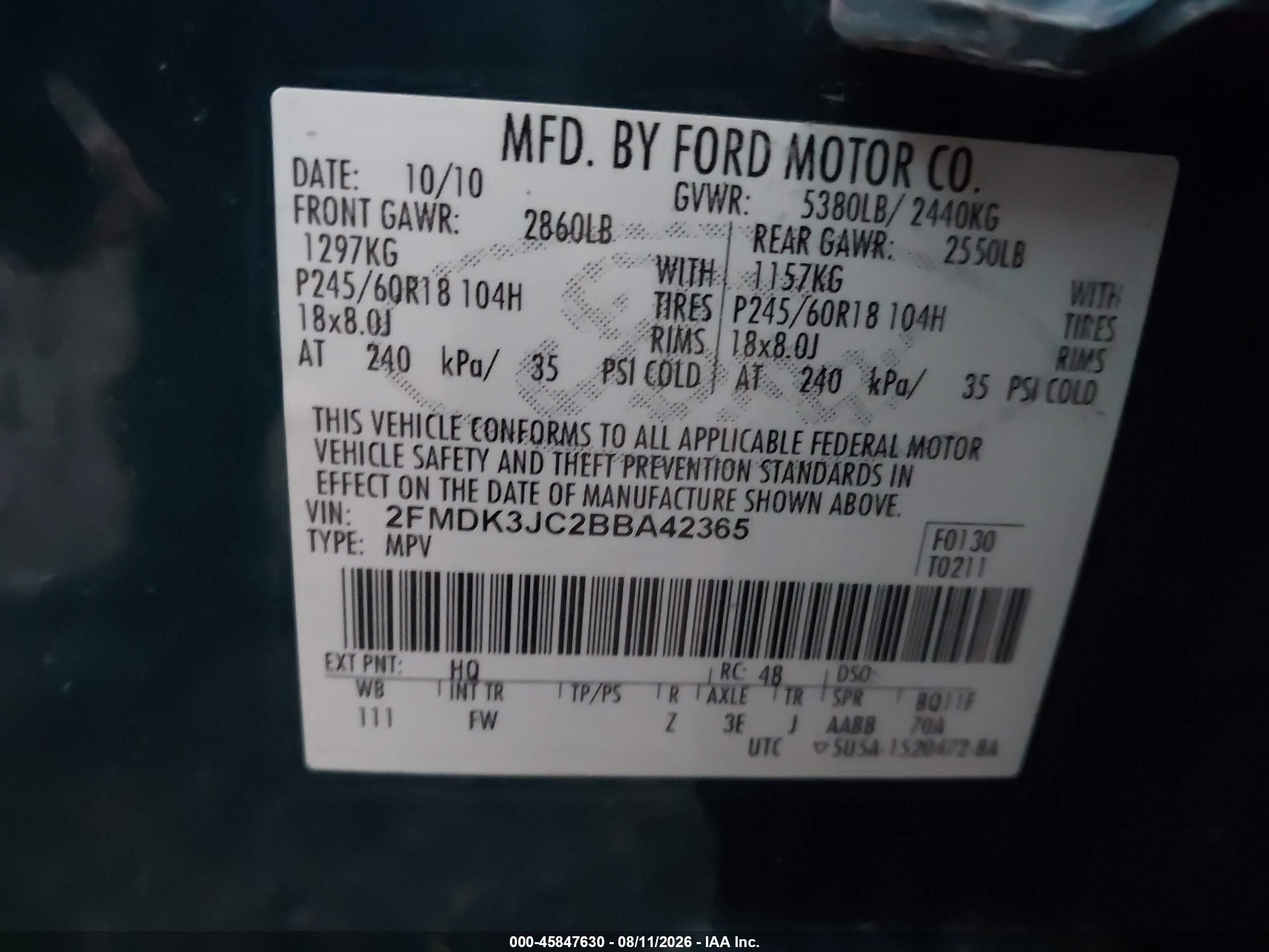 2011 Ford Edge Sel Blue vin: 2FMDK3JC2BBA42365