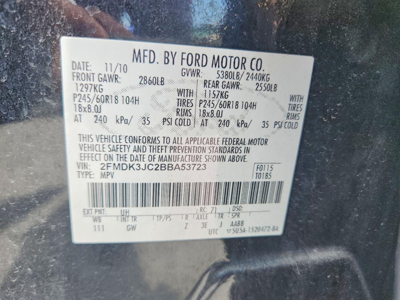 2011 Ford Edge Sel Черный vin: 2FMDK3JC2BBA53723