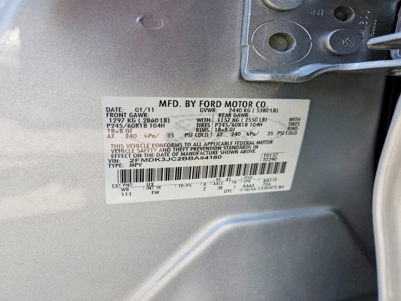 2011 Ford Edge Sel Серебряный vin: 2FMDK3JC2BBA84180