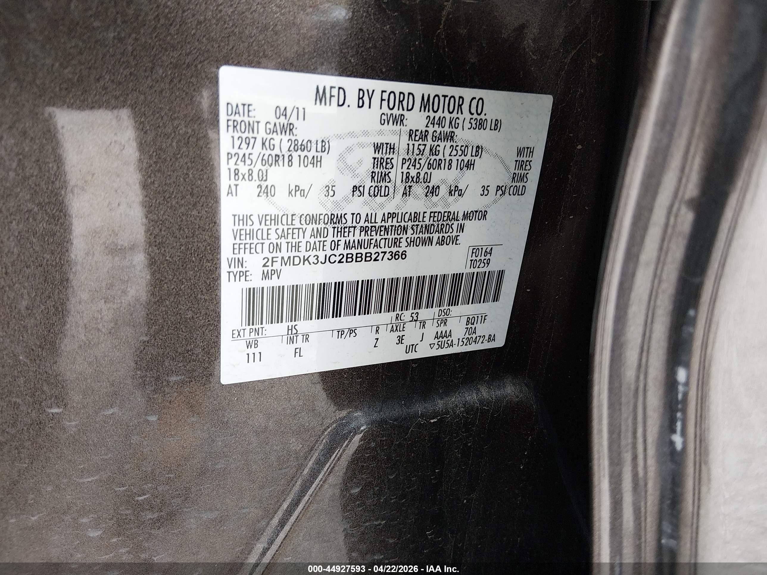 2011 Ford Edge Sel Brown vin: 2FMDK3JC2BBB27366