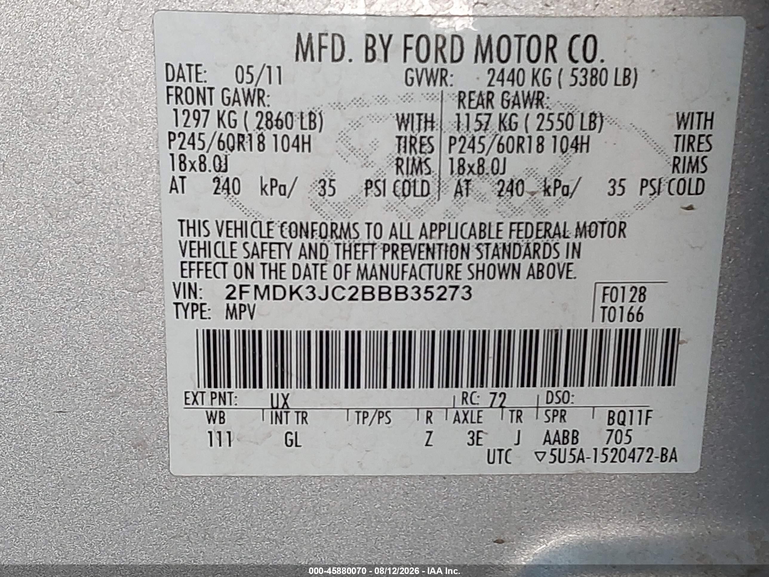2011 Ford Edge Sel Gray vin: 2FMDK3JC2BBB35273