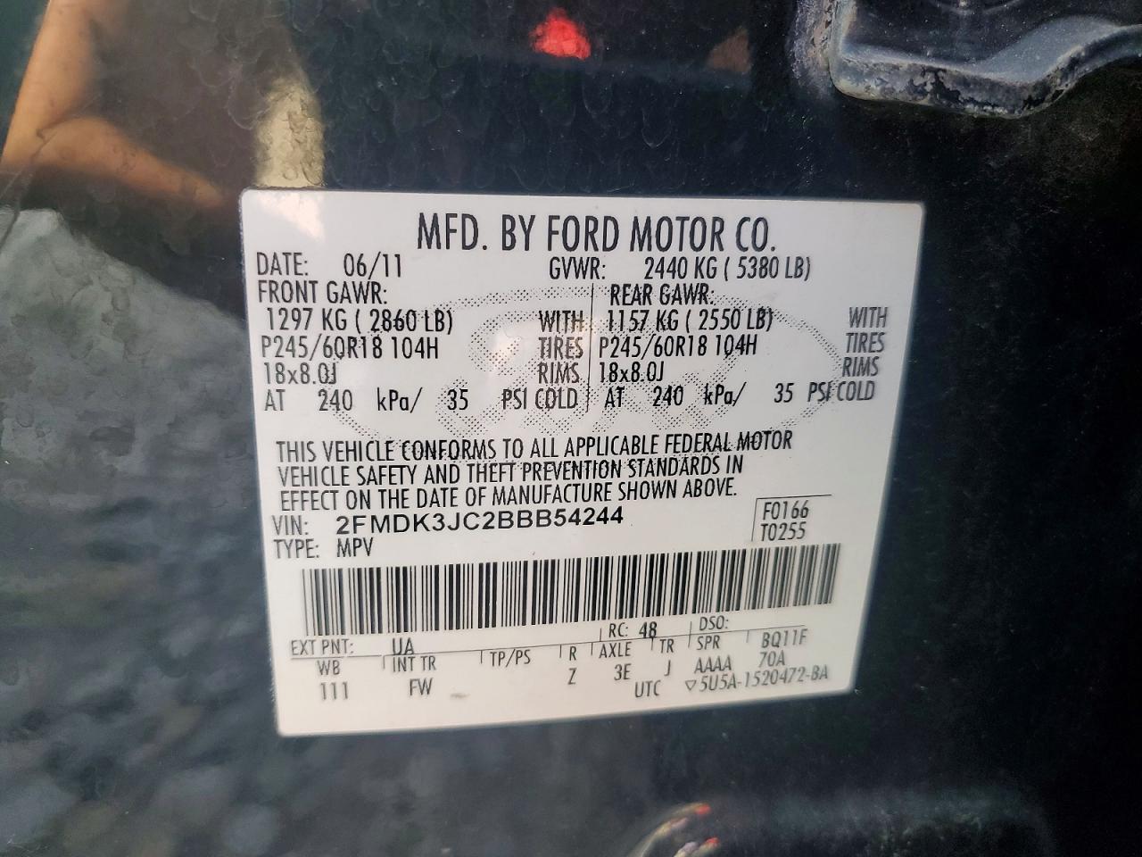2011 Ford Edge Sel Black vin: 2FMDK3JC2BBB54244