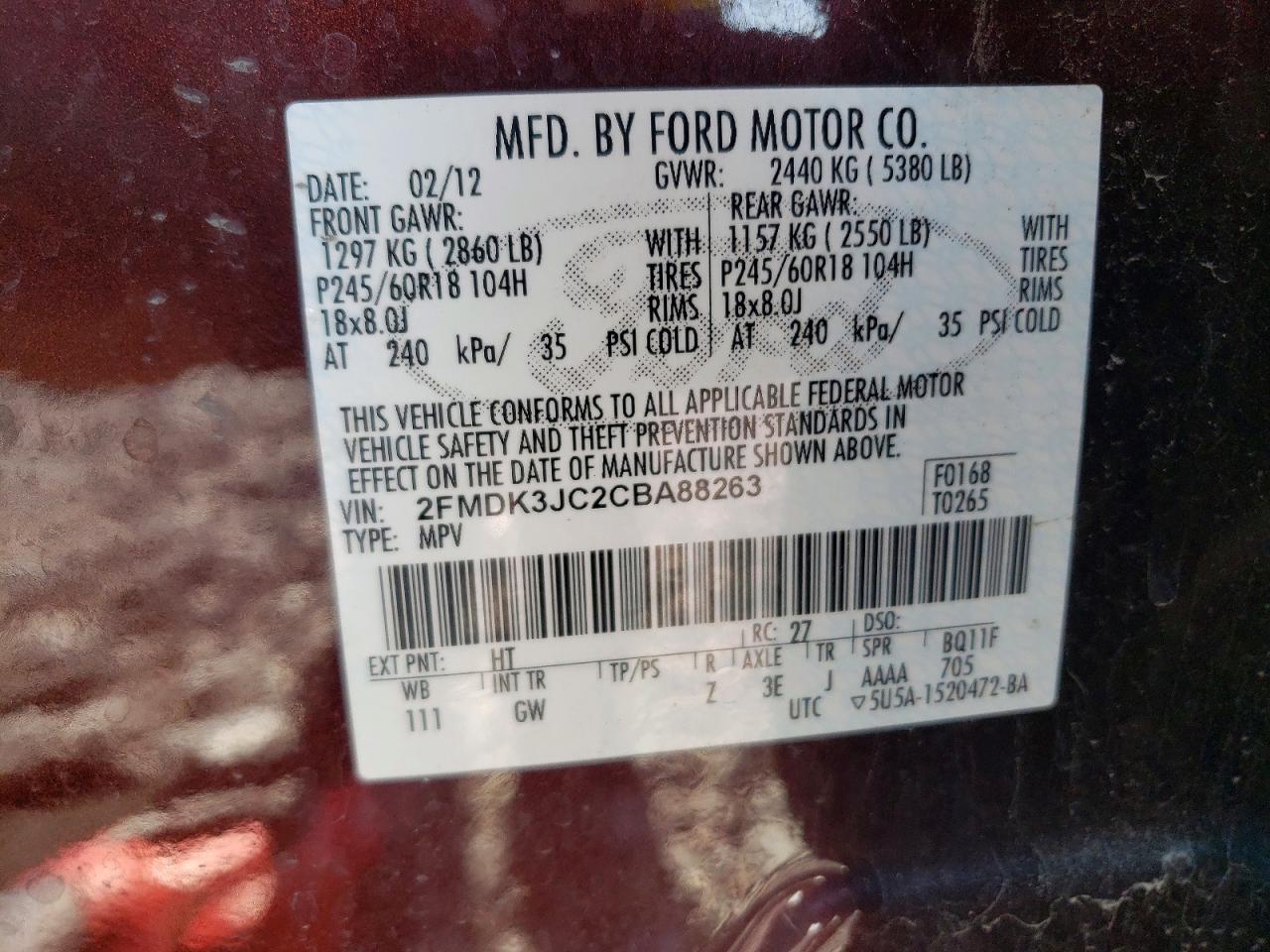 2012 Ford Edge Sel Brown vin: 2FMDK3JC2CBA88263