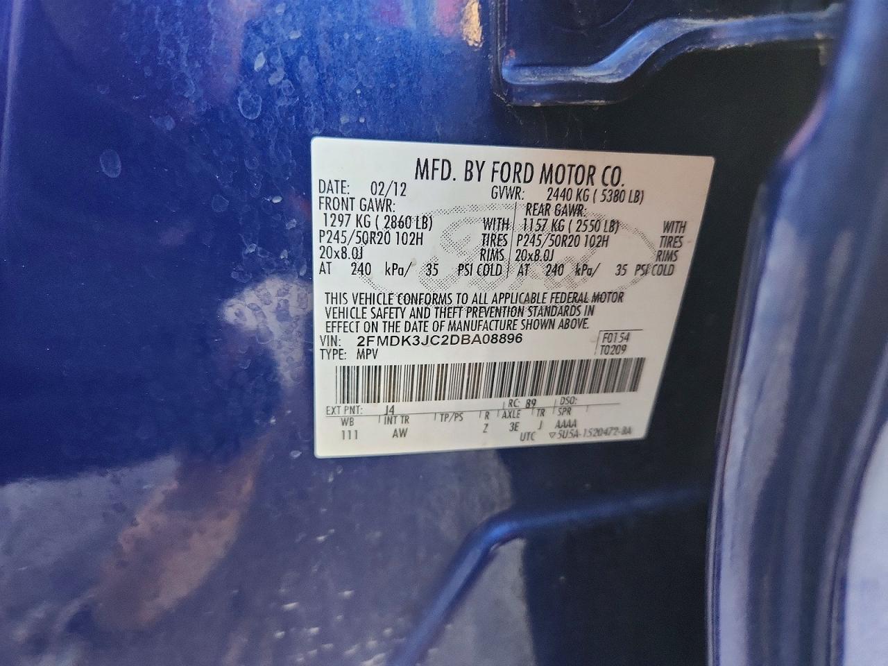 2013 Ford Edge Sel Blue vin: 2FMDK3JC2DBA08896