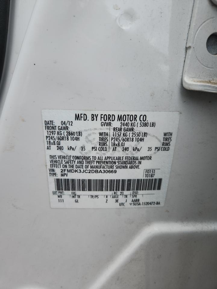 2013 Ford Edge Sel White vin: 2FMDK3JC2DBA30669